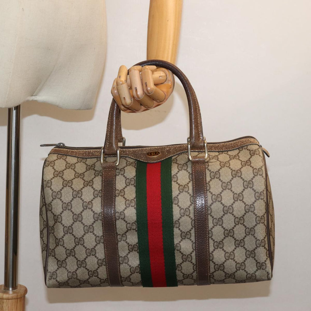 GUCCI GG Supreme Web Sherry Line Boston Bag PVC Beige Red 40 02 007 79749