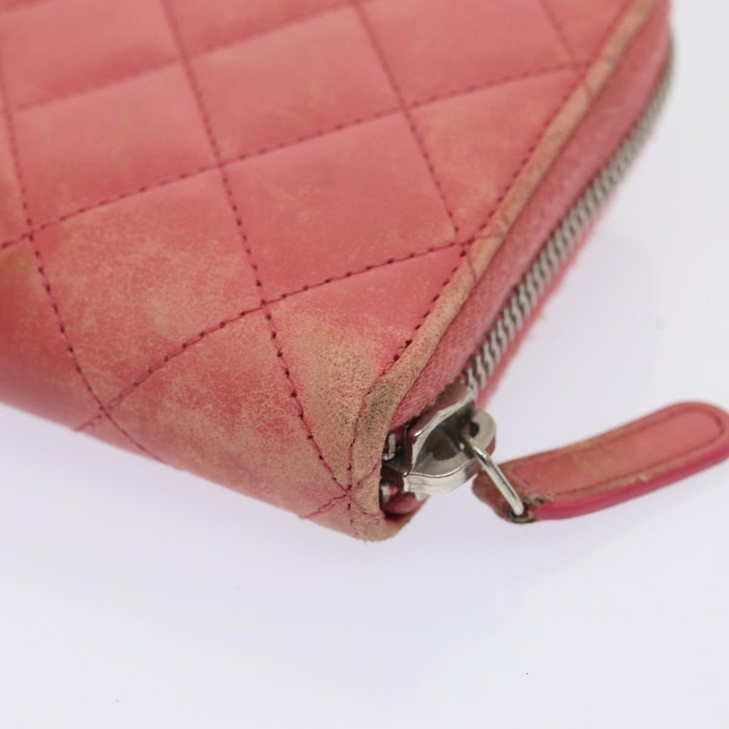 CHANEL Matelasse Long Wallet Lamb Skin Pink CC 79765