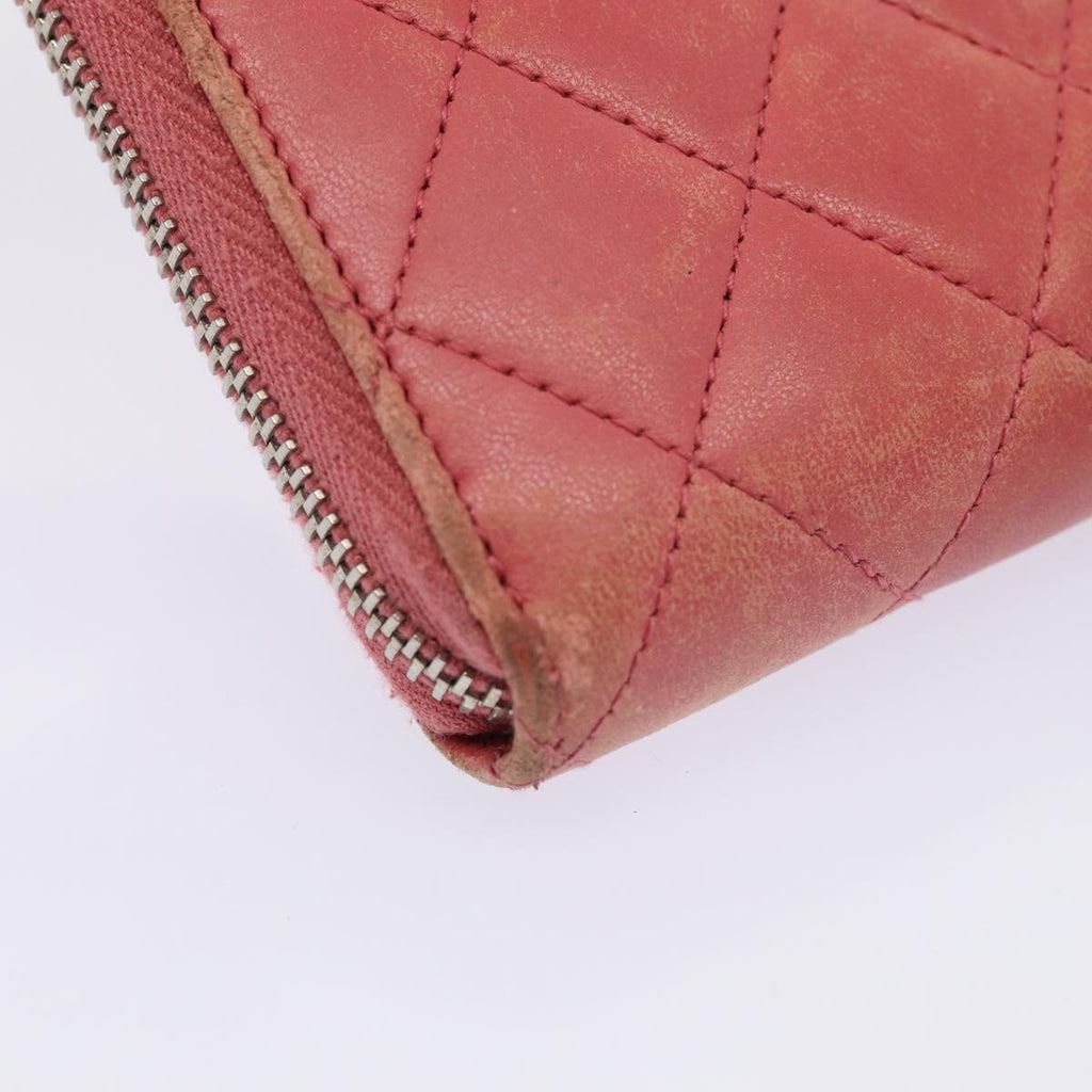CHANEL Matelasse Long Wallet Lamb Skin Pink CC 79765