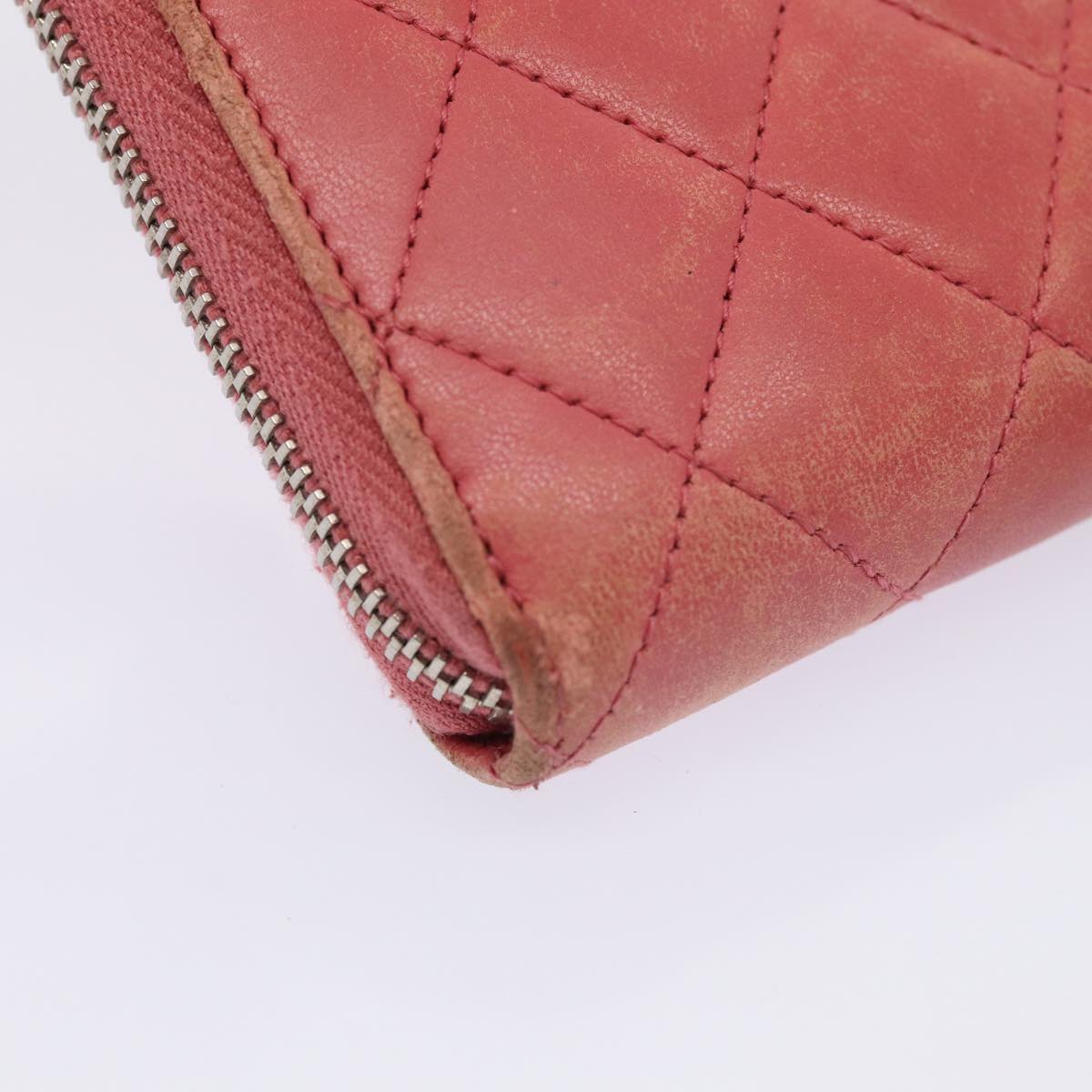 CHANEL Matelasse Long Wallet Lamb Skin Pink CC 79765