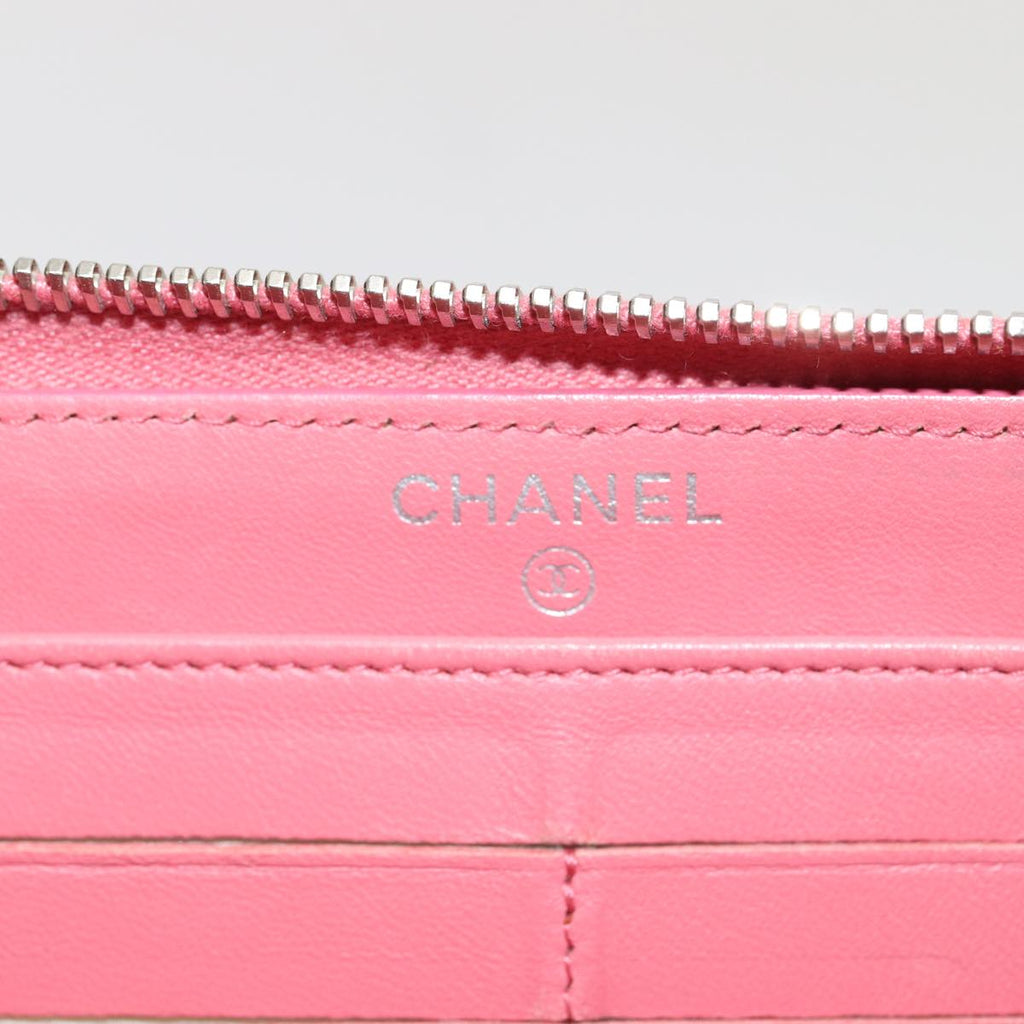 CHANEL Matelasse Long Wallet Lamb Skin Pink CC 79765