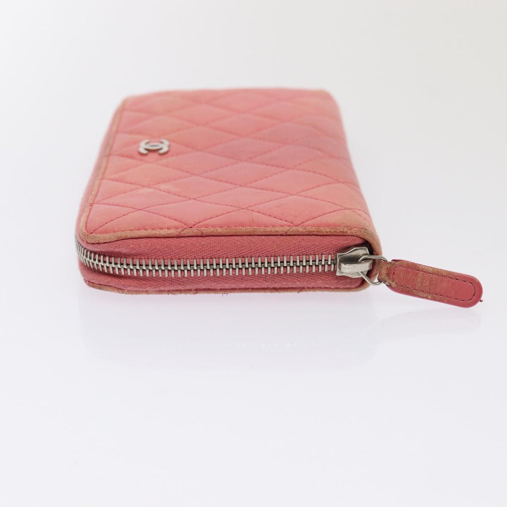CHANEL Matelasse Long Wallet Lamb Skin Pink CC 79765
