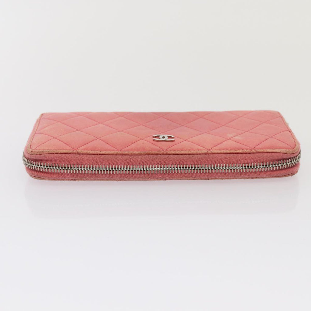 CHANEL Matelasse Long Wallet Lamb Skin Pink CC 79765