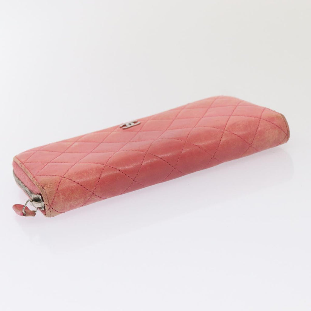 CHANEL Matelasse Long Wallet Lamb Skin Pink CC 79765