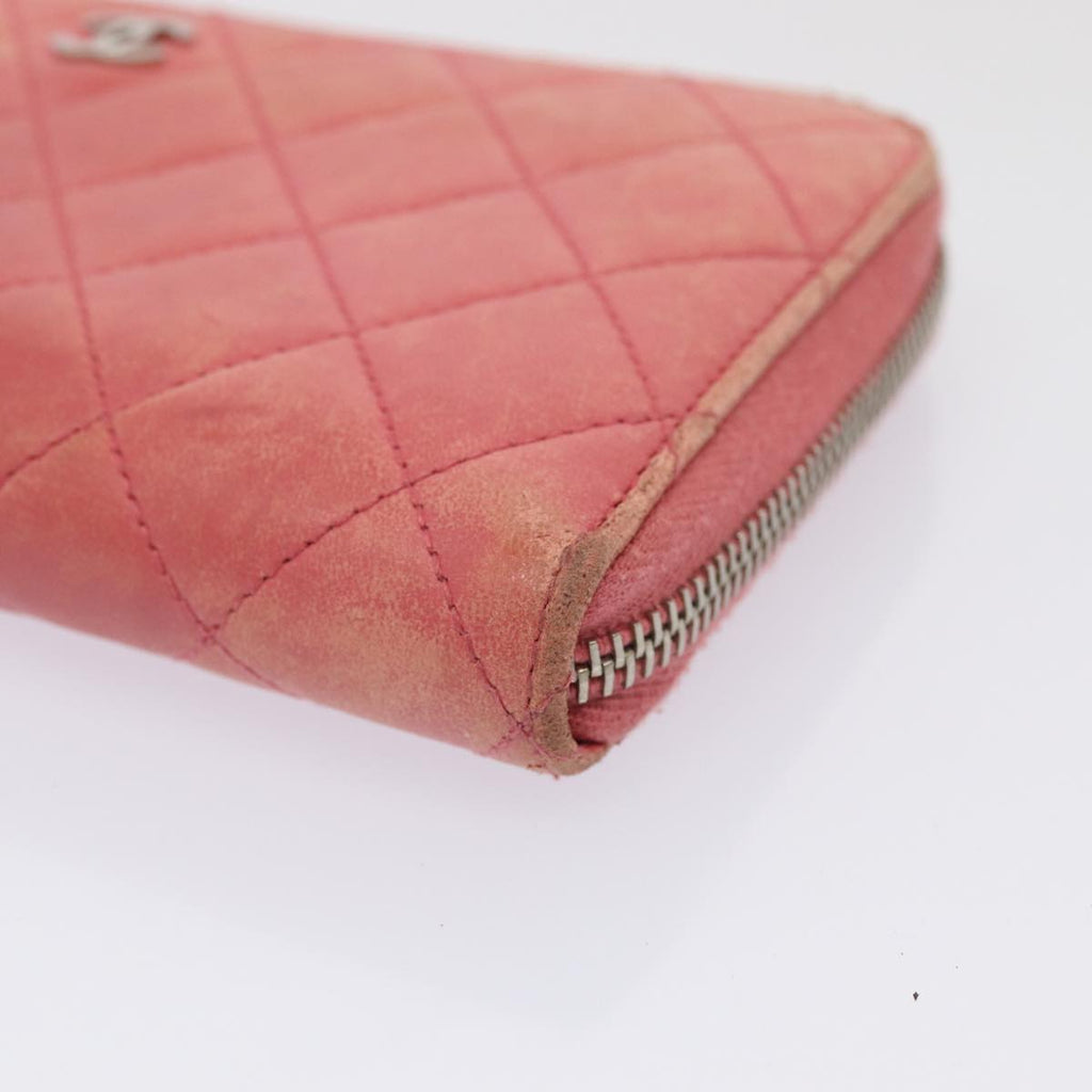 CHANEL Matelasse Long Wallet Lamb Skin Pink CC 79765