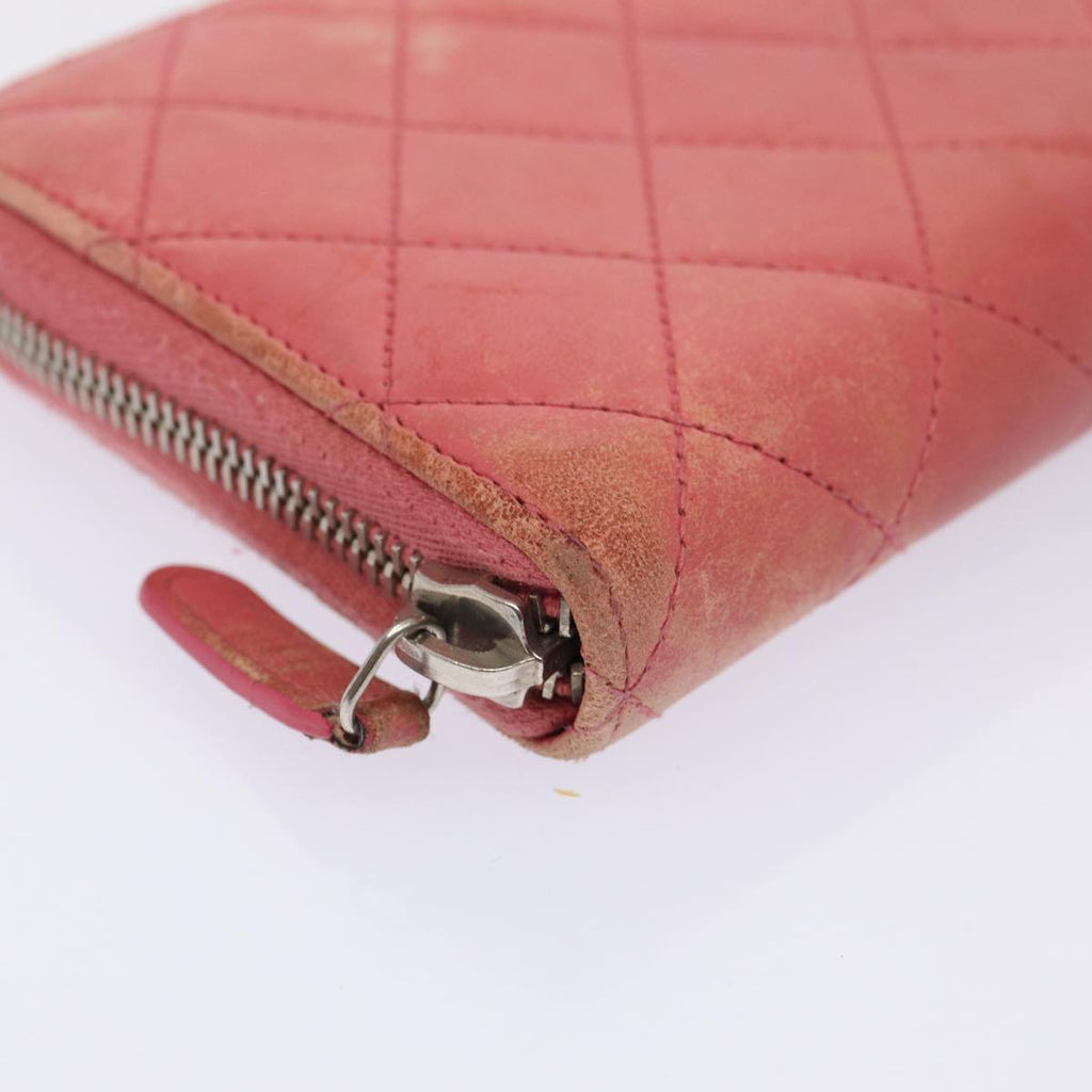 CHANEL Matelasse Long Wallet Lamb Skin Pink CC 79765