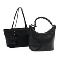 GUCCI Bamboo GG Canvas Shoulder Bag Leather Canvas 2Set Black 79793