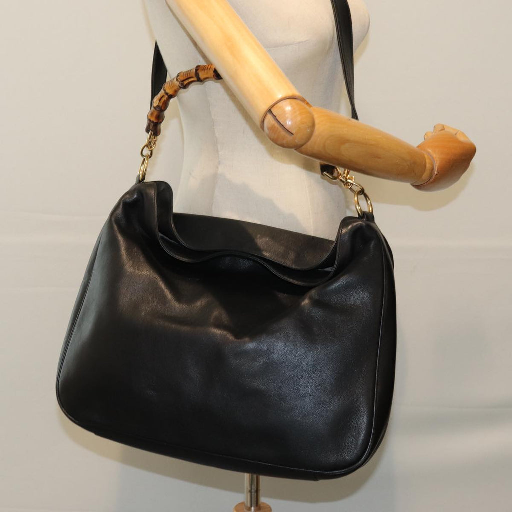 GUCCI Bamboo Hand Bag Leather 2way Black 79903