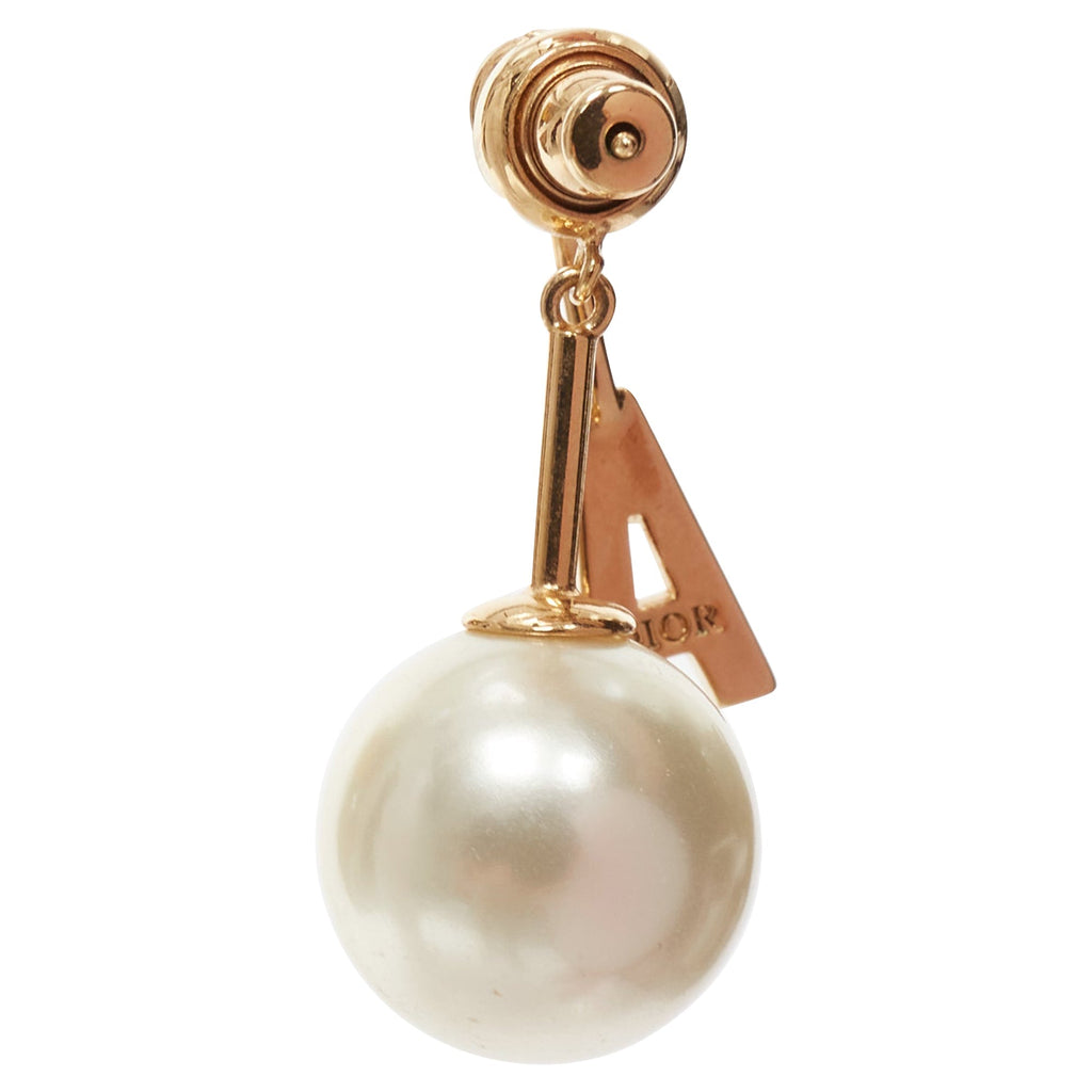 Dior Tribales Gold Metal Letter A Faux Pearl Dangling Pin Earring