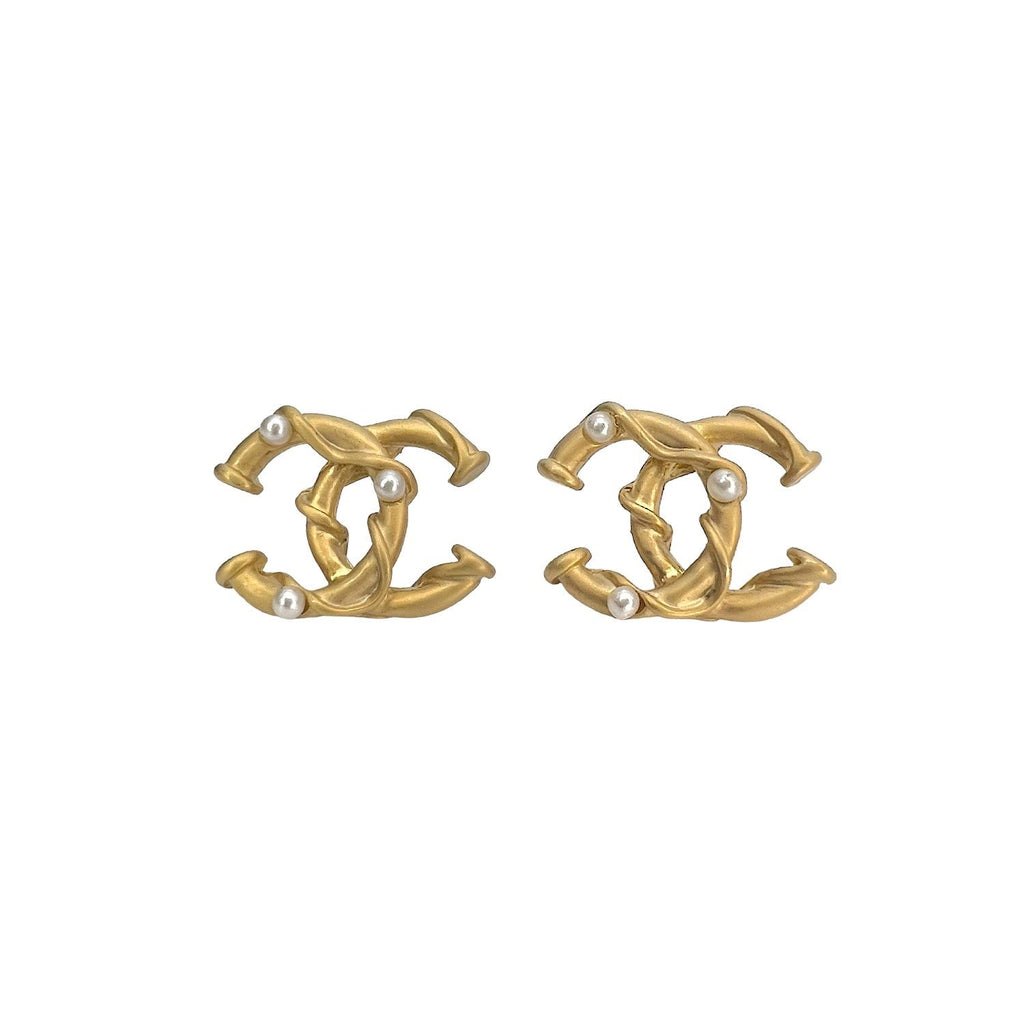 Chanel CC Faux Pearl Stud Earrings