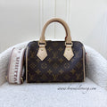LV Speedy Bandouliere 20 in Monogram Canvas and Beige Patterned Strap