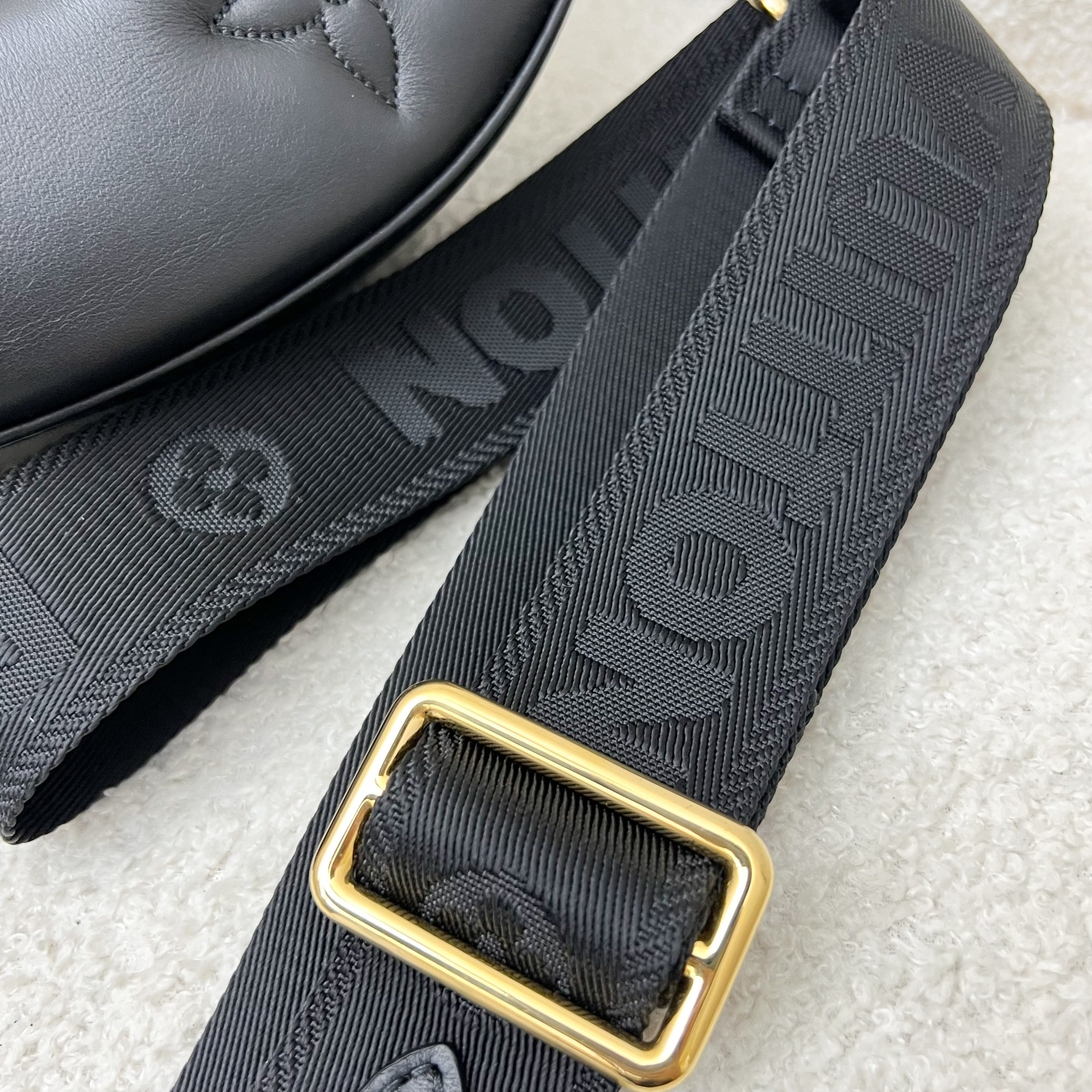 LV Over The Moon Bag in Black Bubblegram Calfskin and GHW with Canvas Strap and Chain Strap