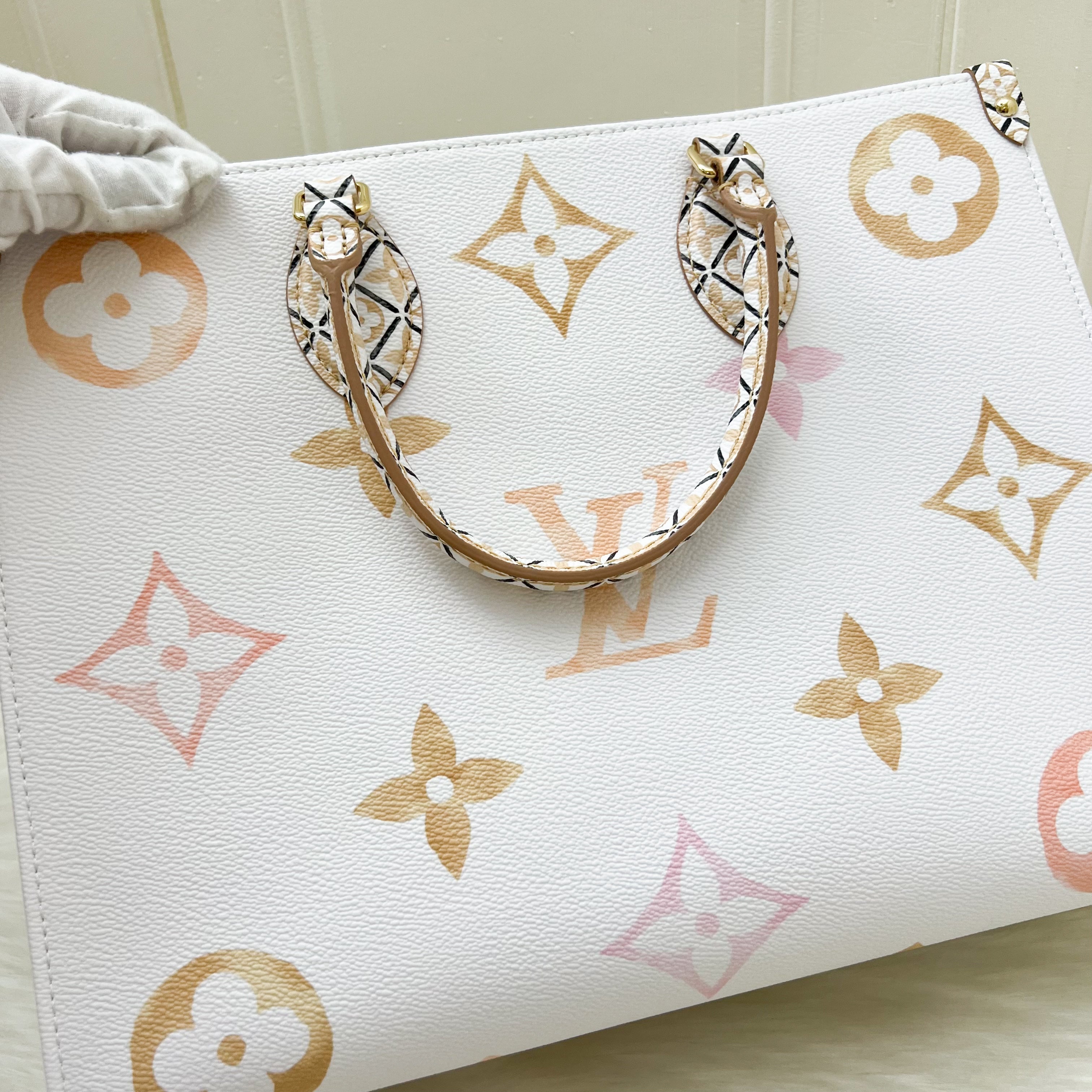 LV By The Pool Onthego MM in Ombre Beige / Creme Giant Monogram Canvas and GHW