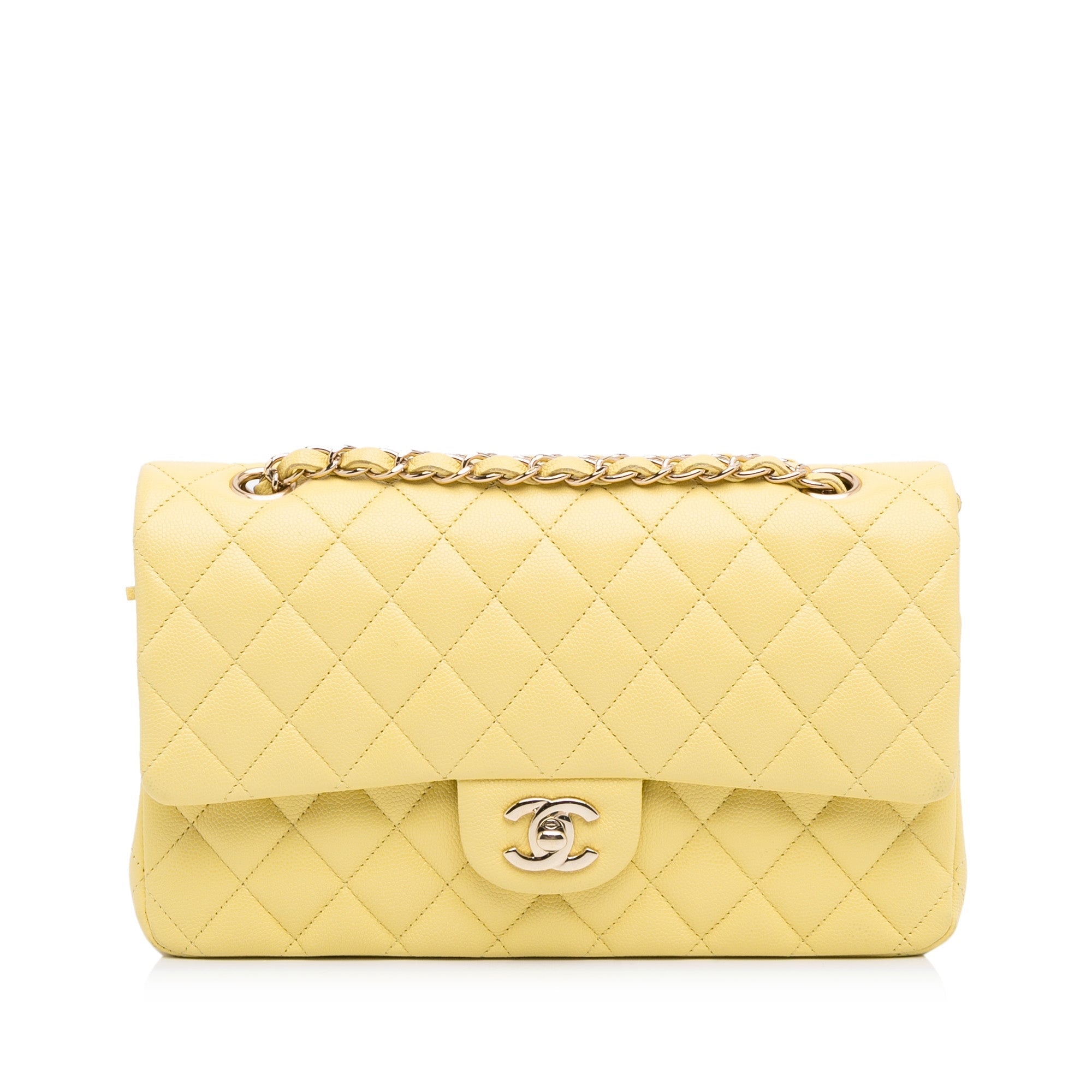 Chanel Classic Double Flap Medium Yellow Caviar Silver