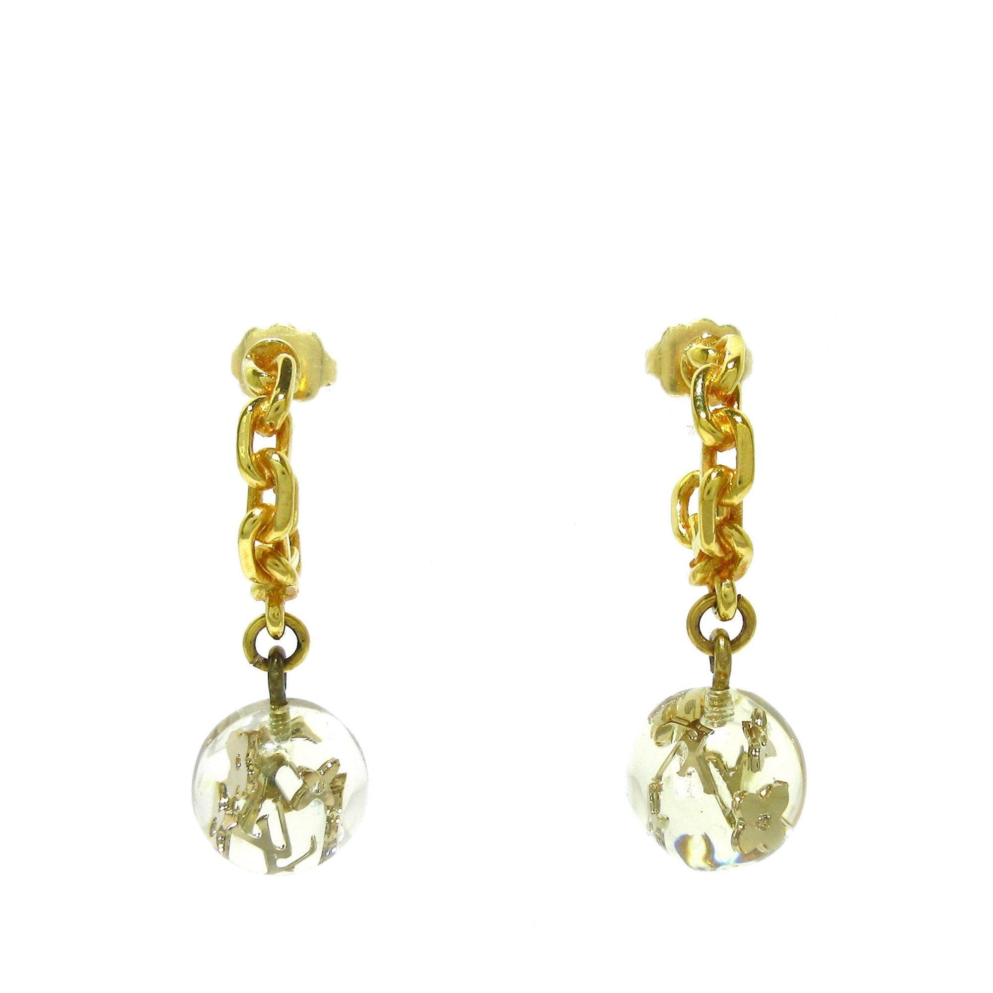 Gold Louis Vuitton Bubbles Inclusion Resin Hoop Earrings