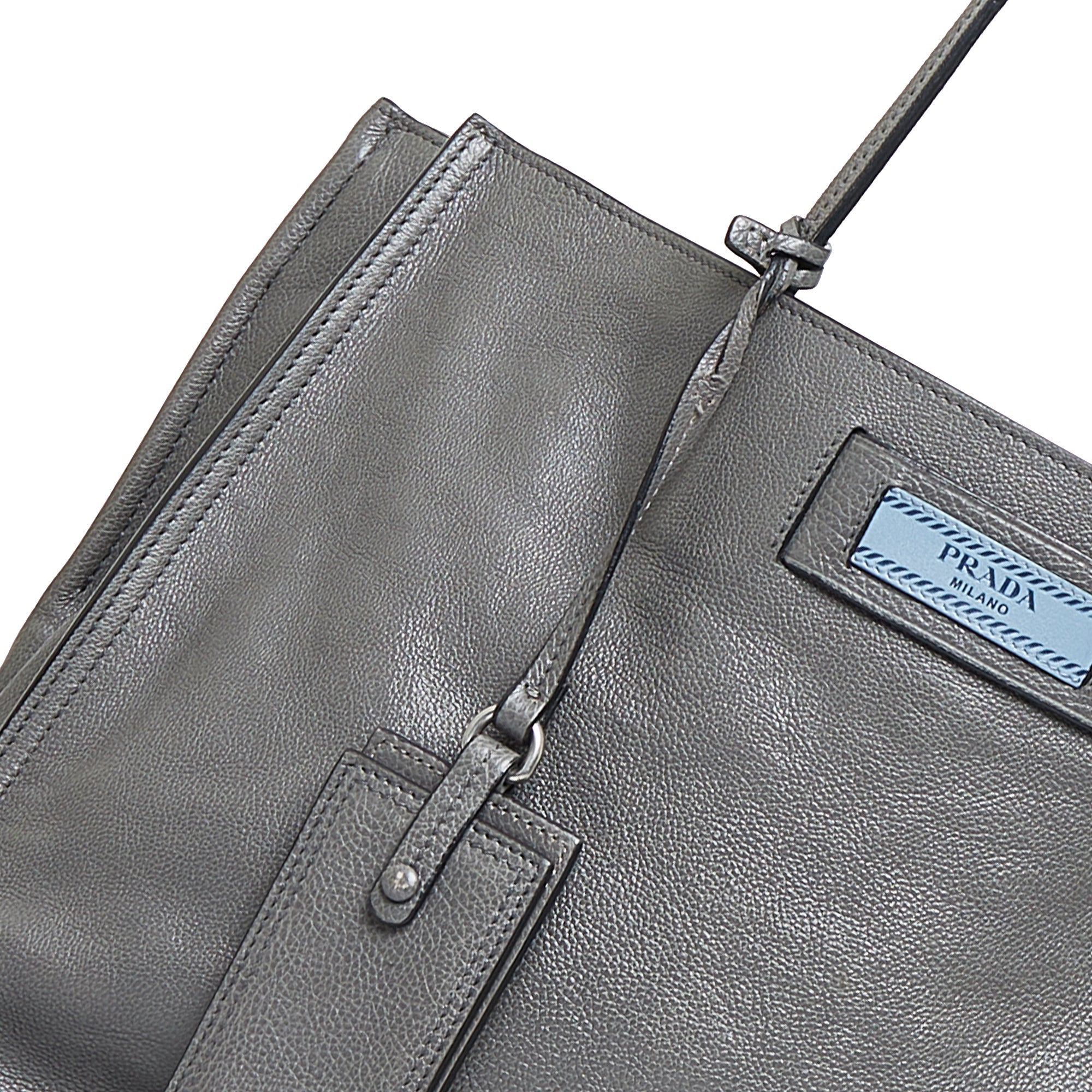 Gray Prada Glace Calf Etiquette Tote Bag