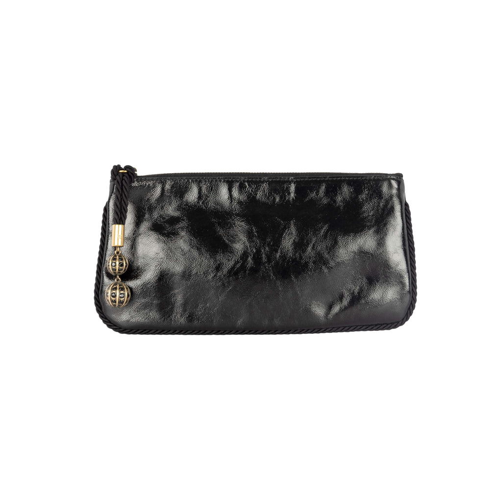 Gucci Shiny Leather Clutch with Braided Trim & Tassel - '10s
