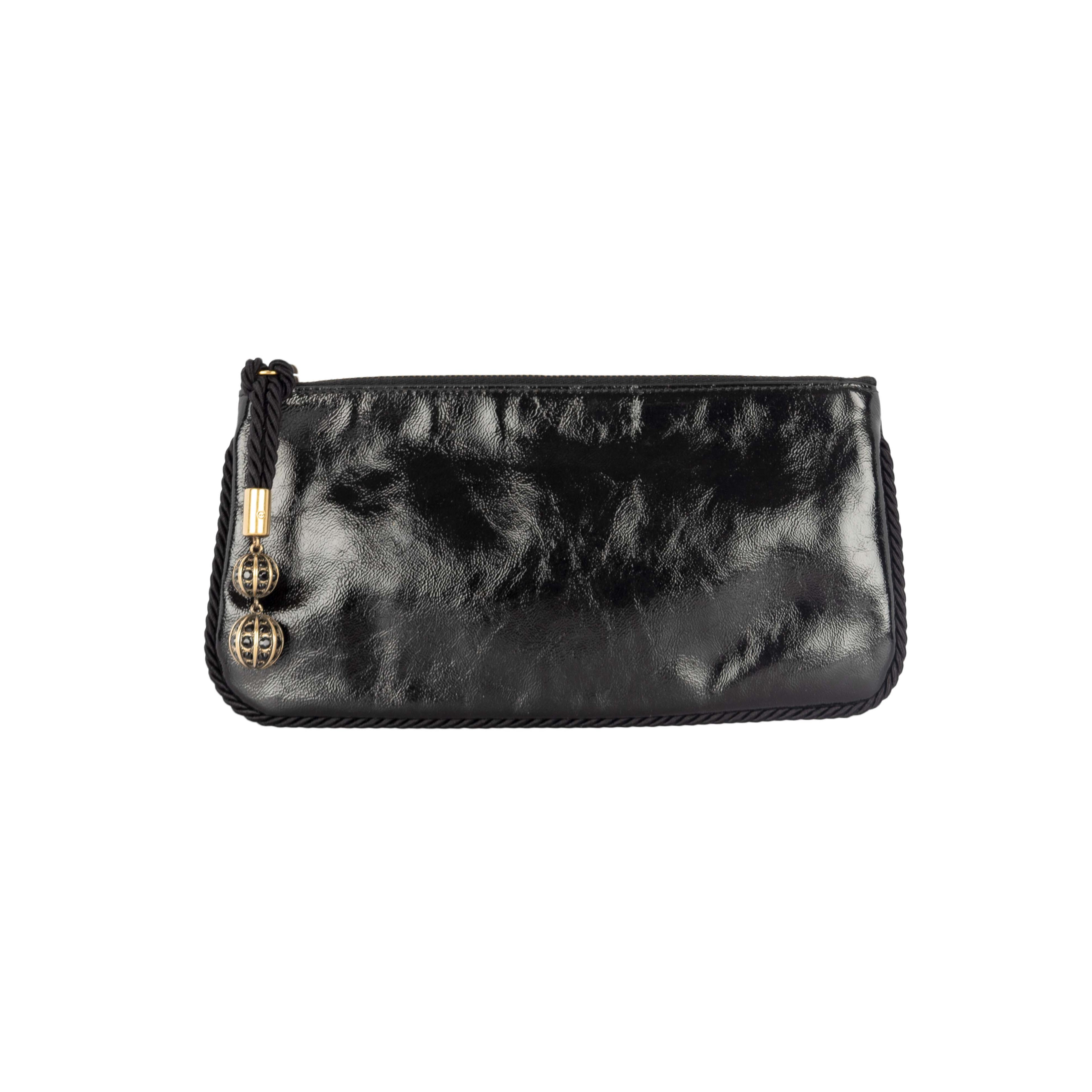 Gucci Shiny Leather Clutch with Braided Trim & Tassel - '10s