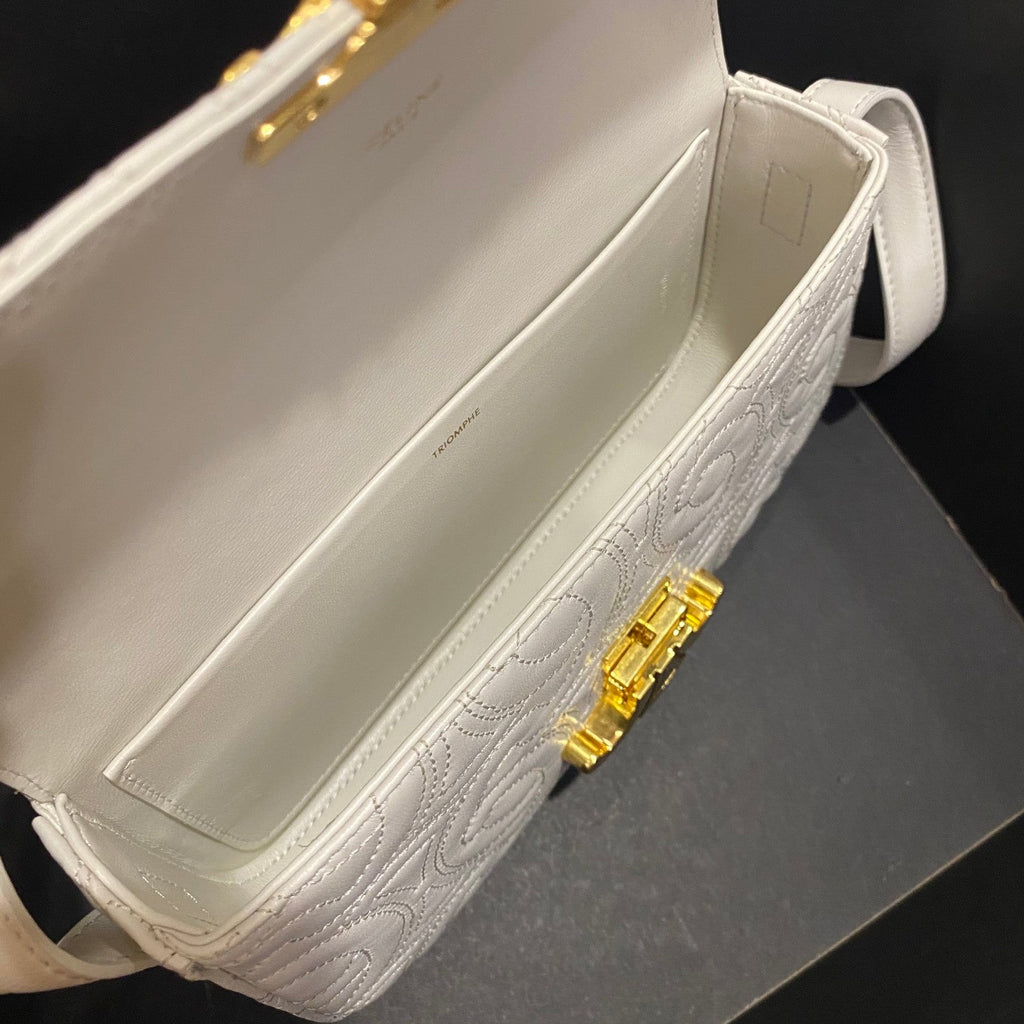 GLAMI Triomphe Shoulder Bag In Quilted Triomphe Lambskin White For Women 8in/20cm 194143EF4.01BC
