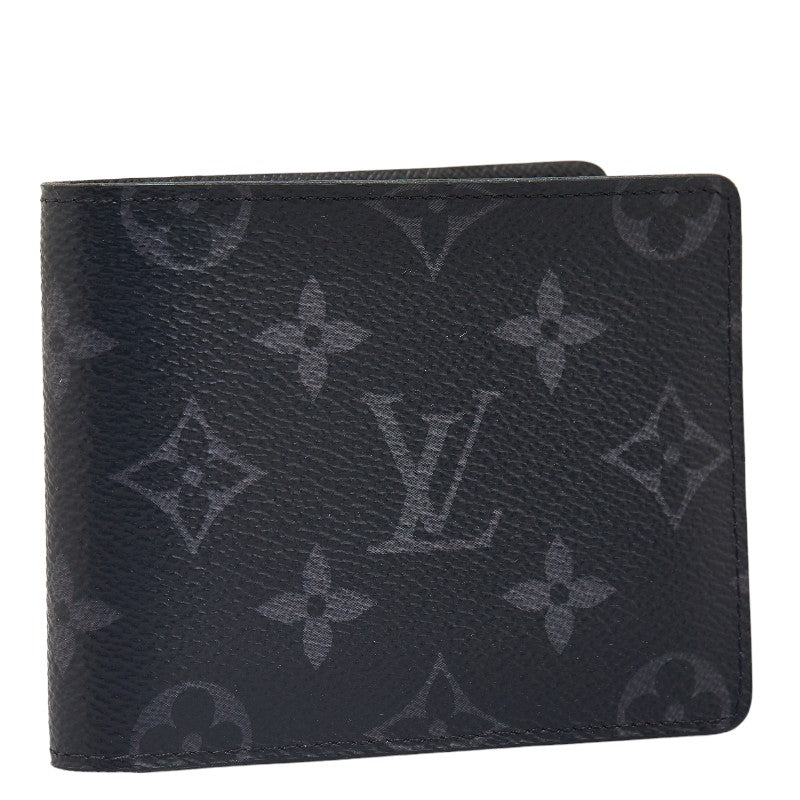 Louis Vuitton Monogram Eclipse Portefolio Slender Double Fold Wallet M62294 Black PVC Mens LOUIS VUITTON