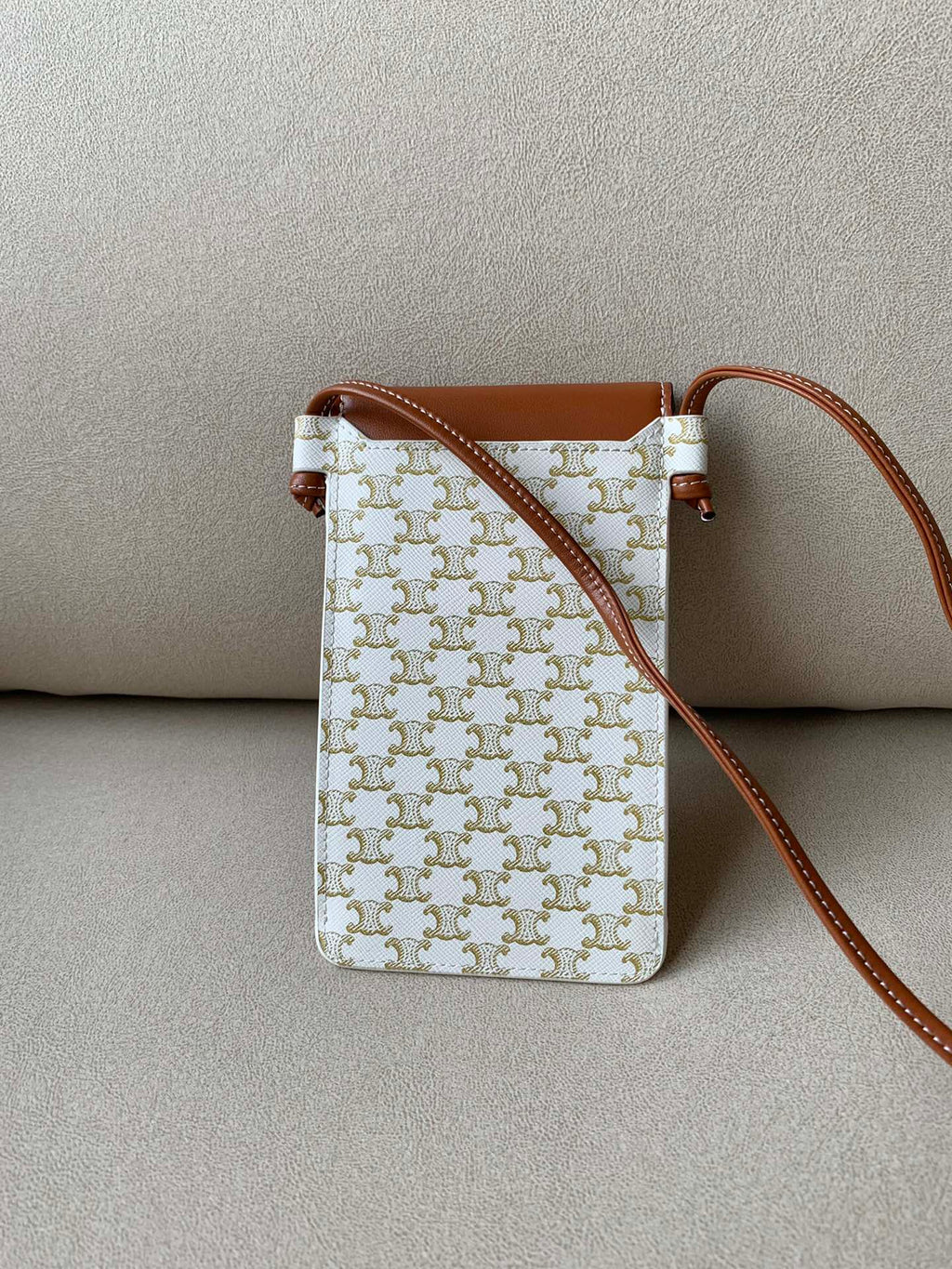 GLAMI Phone Pouch With GlamIap In Triomphe Canvas And Lambskin White/Tan For Women 7in/18cm 10G332CQD.01TA