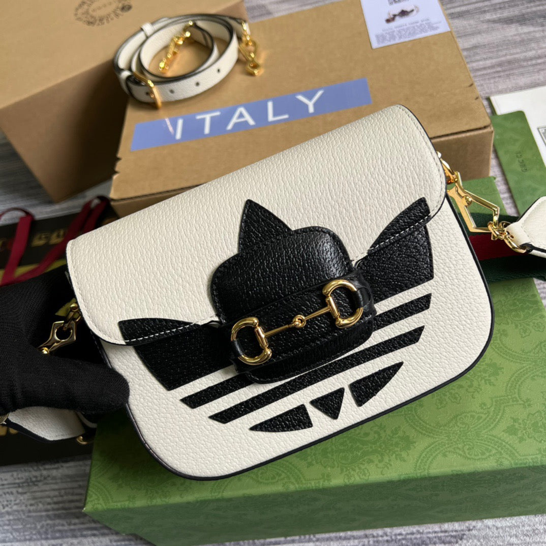 gg x Adidas Horsebit 1955 Mini Bag White For Women, Women’s Bags 8.1in/21cm gg 658574 U3ZDG 8727