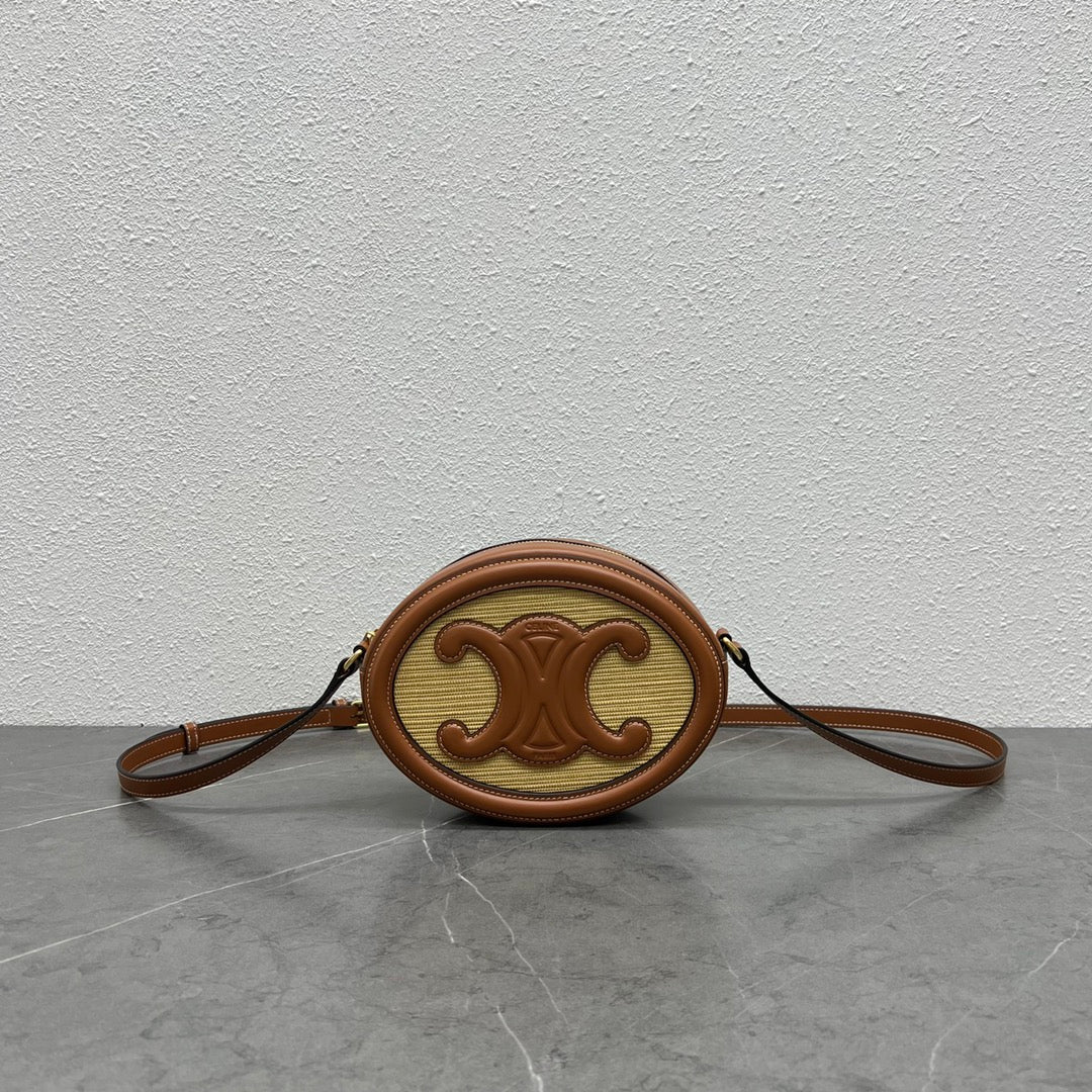 GLAMI Oval Bag Cuir Triomphe In Textile Natural / Tan For Women 8in/20cm 198602DU8.02NT
