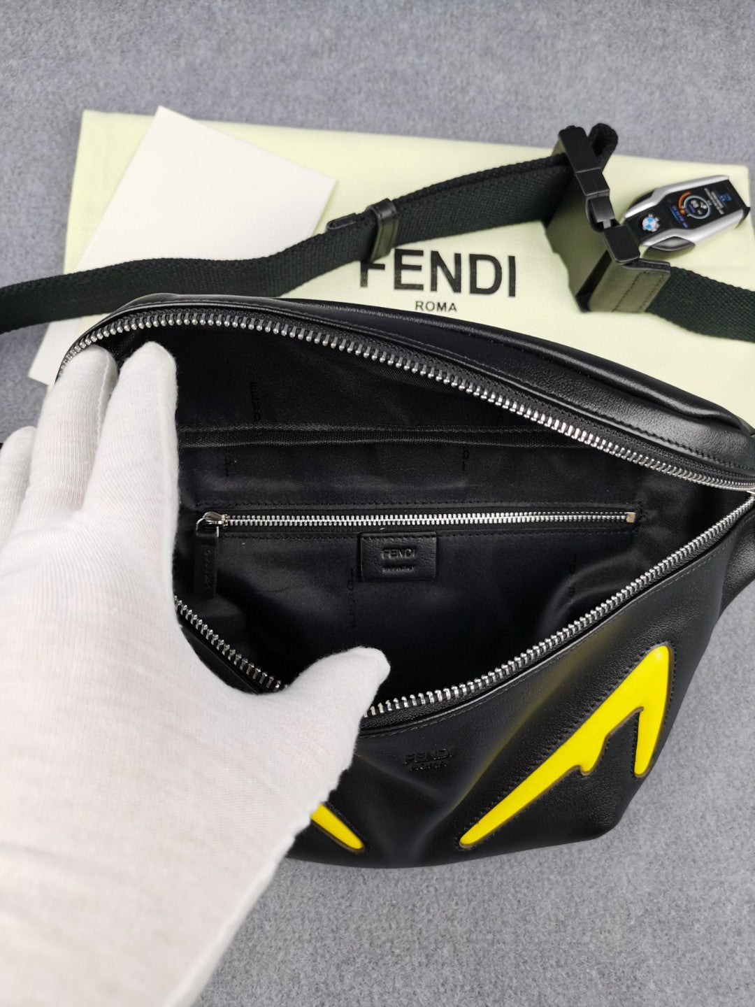 FI Little Monster Belt Bag Black/Yellow For Men, Men’s Bags 7.9in/20cm FF