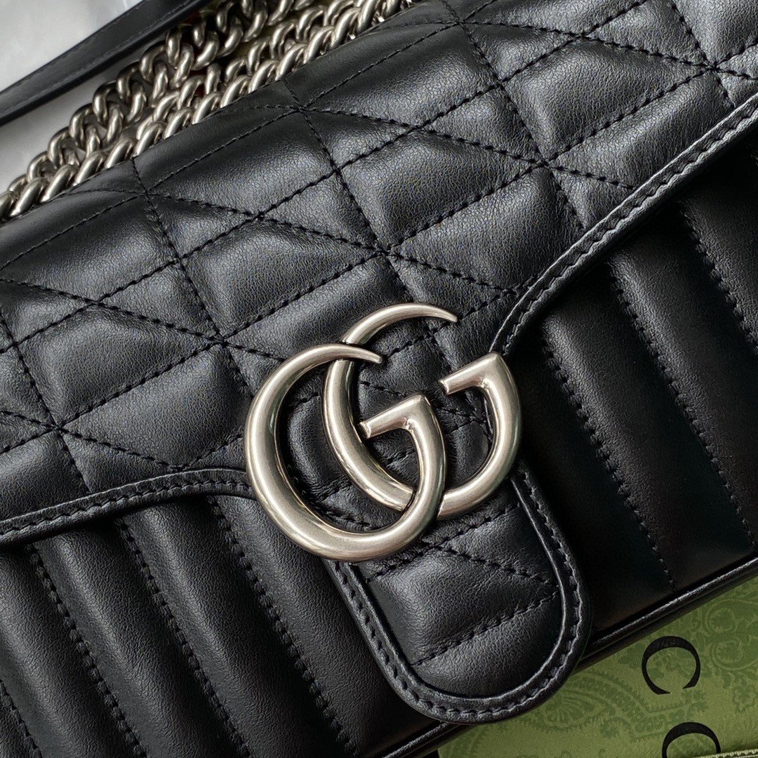 gg Marmont Small Shoulder Bag Black Matelassé For Women  10in/26cm 443497 UM8AN 1000