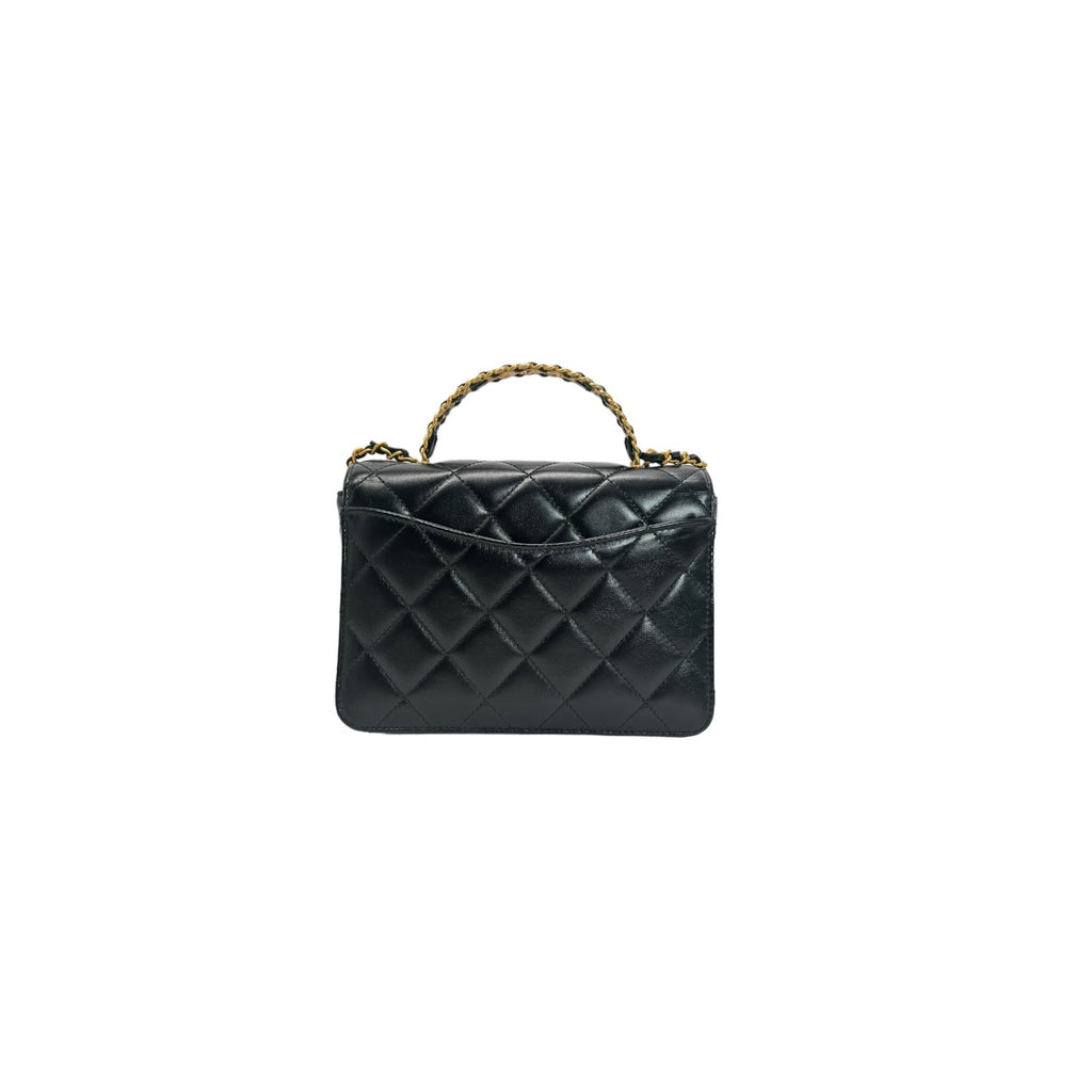 Chanel Woven Top Handle CC Rectangular Black Flap Bag