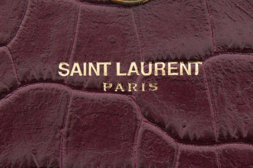 Saint Laurent Burgundy Embossed Croc Clutch