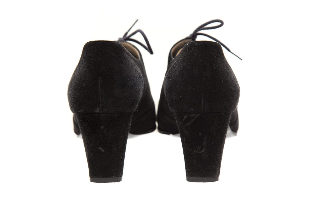Chanel Black Suede Lace Up Low Heels SZ 37