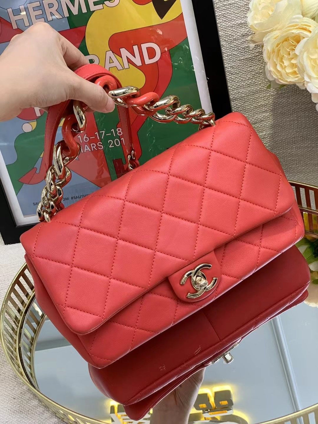 Preloved Chanel Flap Bag Red 23*14CM 8408