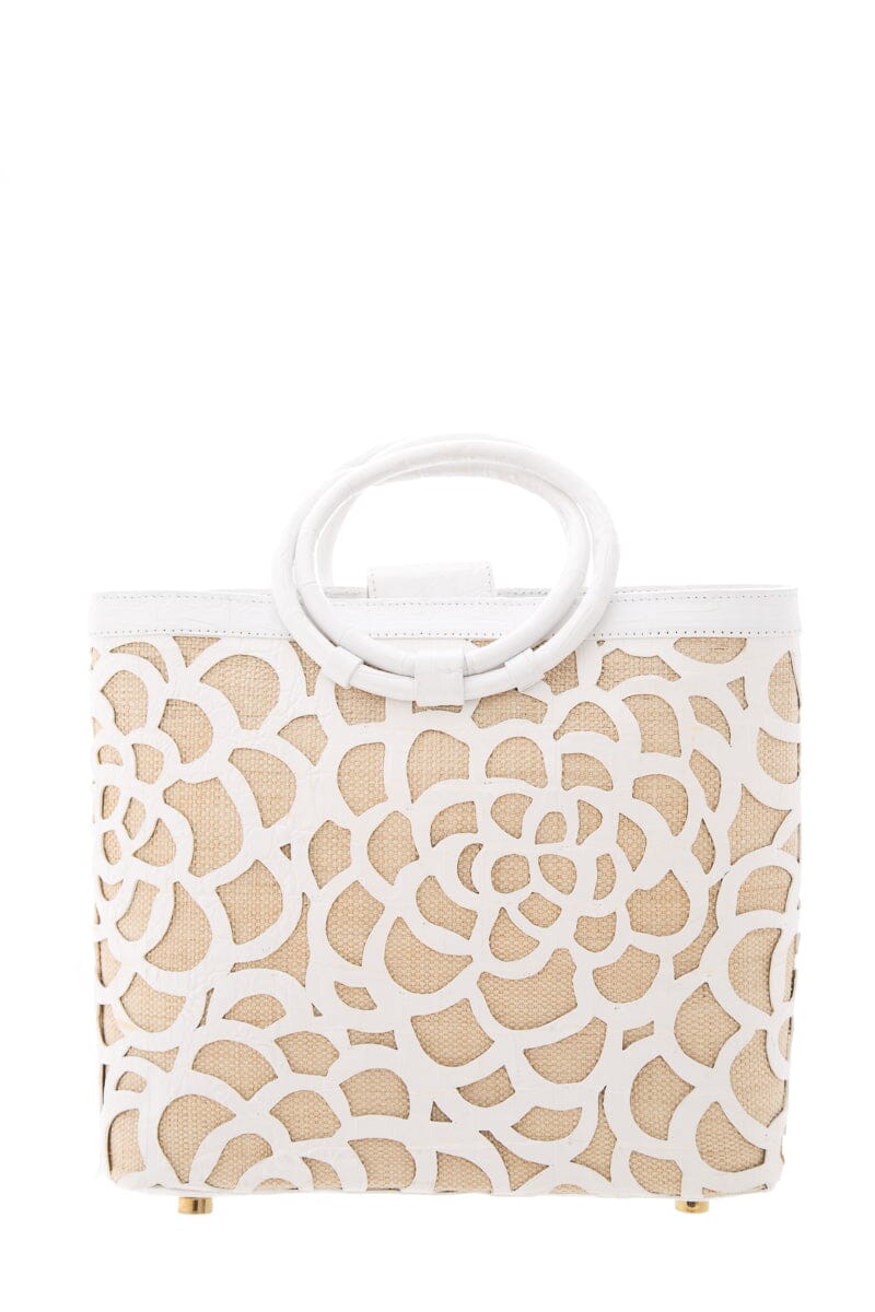 Nancy Gonzalez White Crocodile Floral Handbag