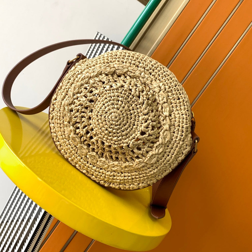 GLAMI Sac Rond Bag In Raffia For Women 8.3in/21cm YSL Brown 685601GAAAA2080