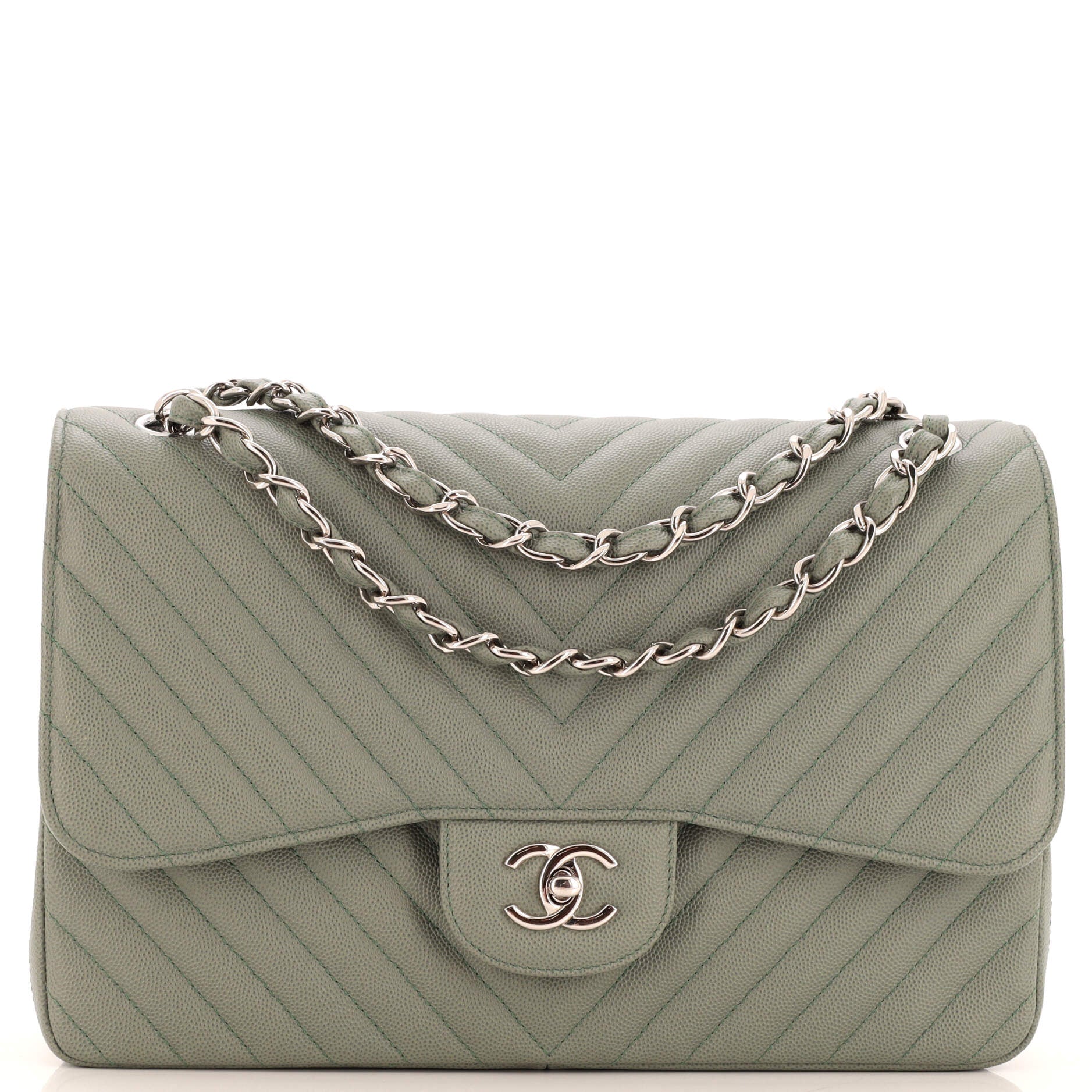 CHANEL Classic Double Flap Bag Chevron Caviar Jumbo