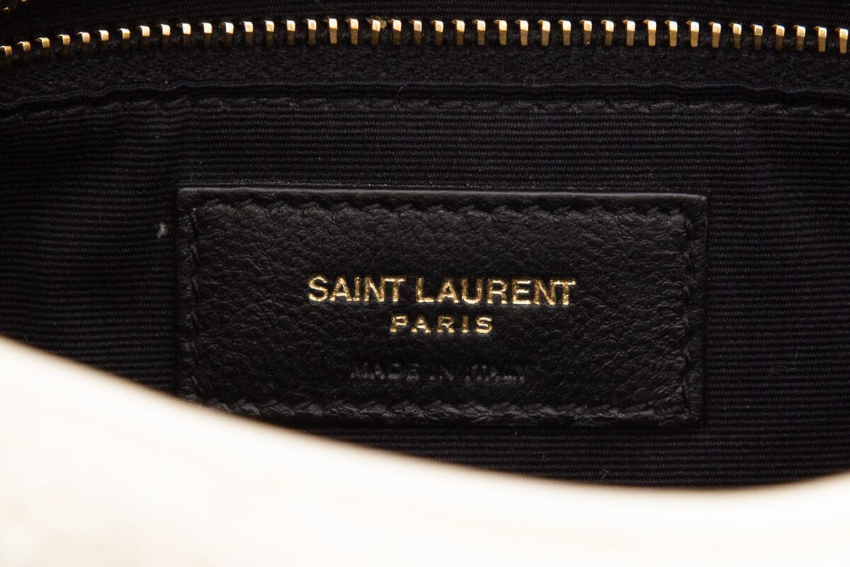 YSL Cream Boucle Tweed Quilted Loulou Puffer Handbag