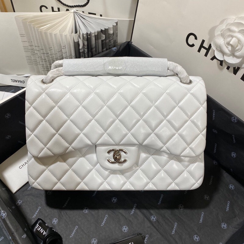CHLLarge Classic Handbag Silver Hardware White For Women, Women’s Handbags, Shoulder Bags 11.8in/30cm