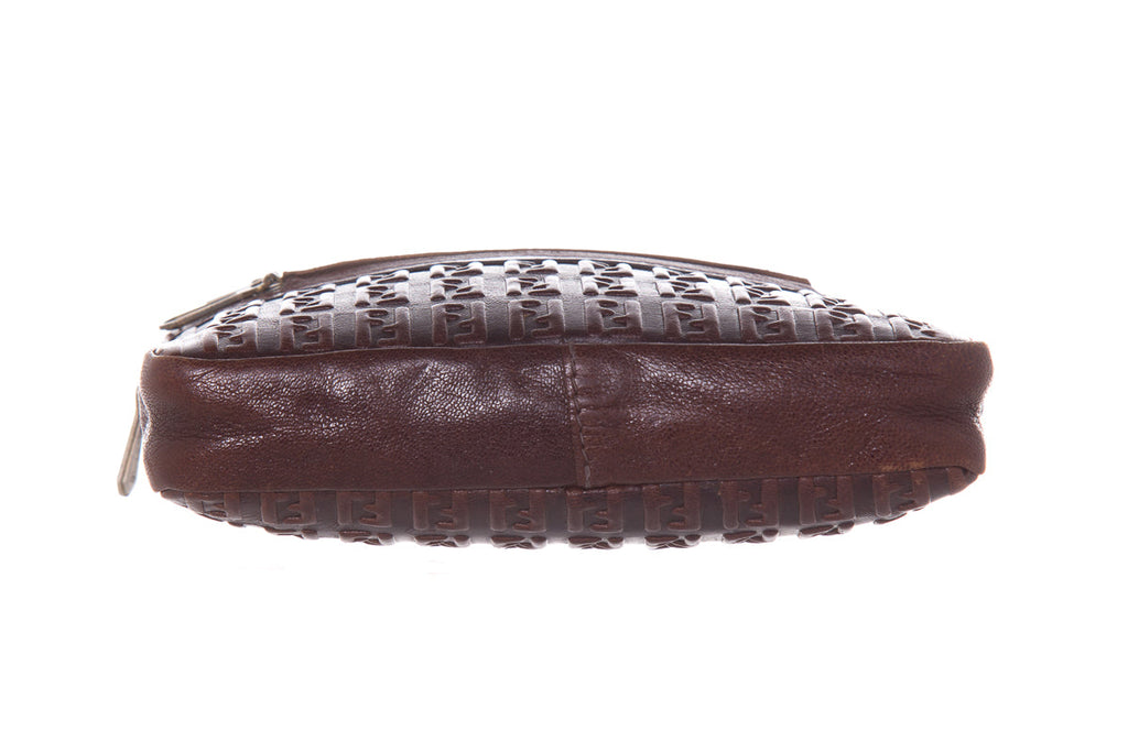 Fendi Vintage Brown Embosssed Leather Zucca Pouch