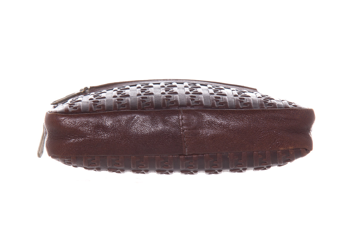 Fendi Vintage Brown Embosssed Leather Zucca Pouch