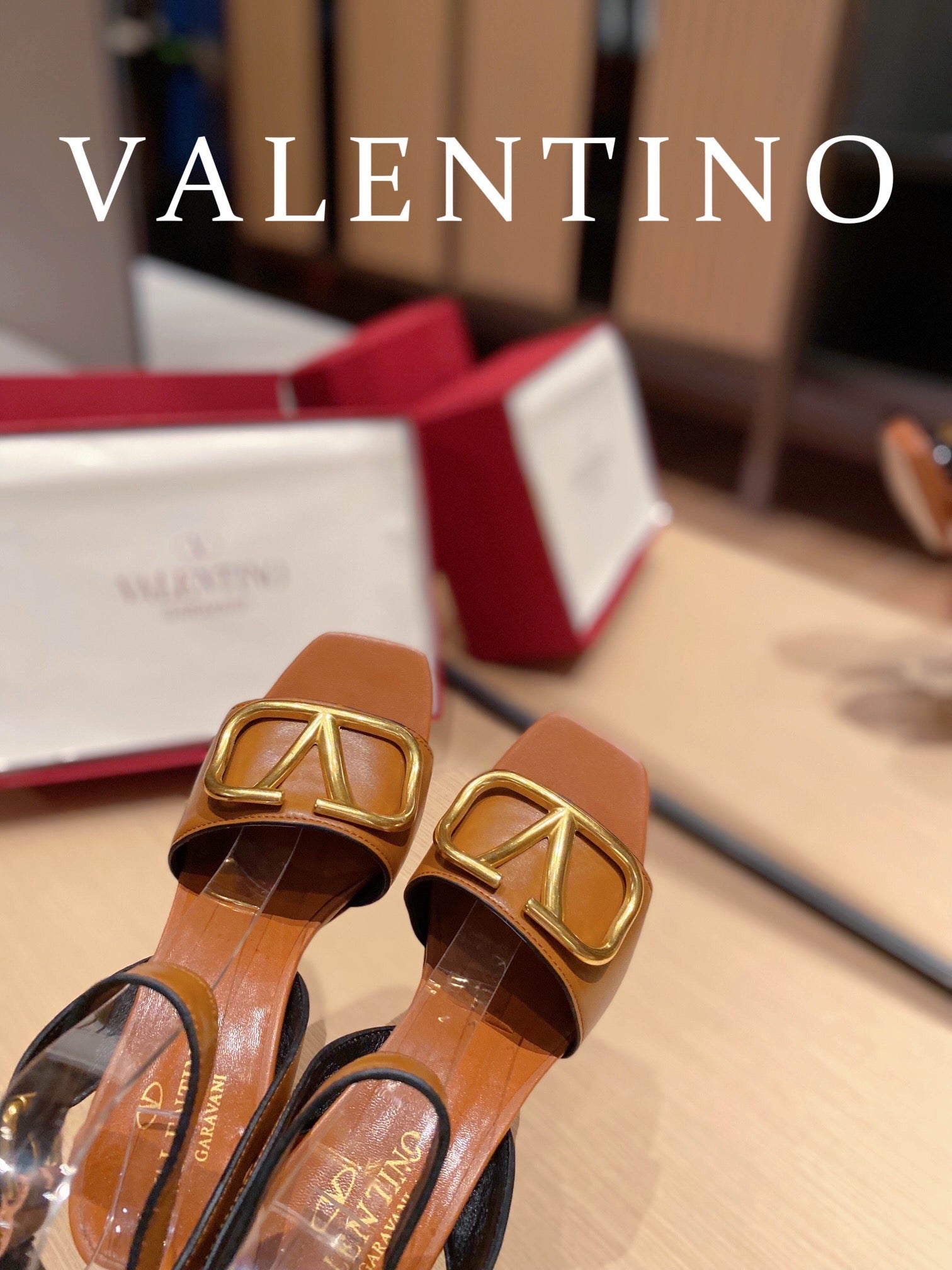 Valentino Garavani Strap Heeled Sandals With V Logo Signature EmbellisGLAMIent Orange For Women