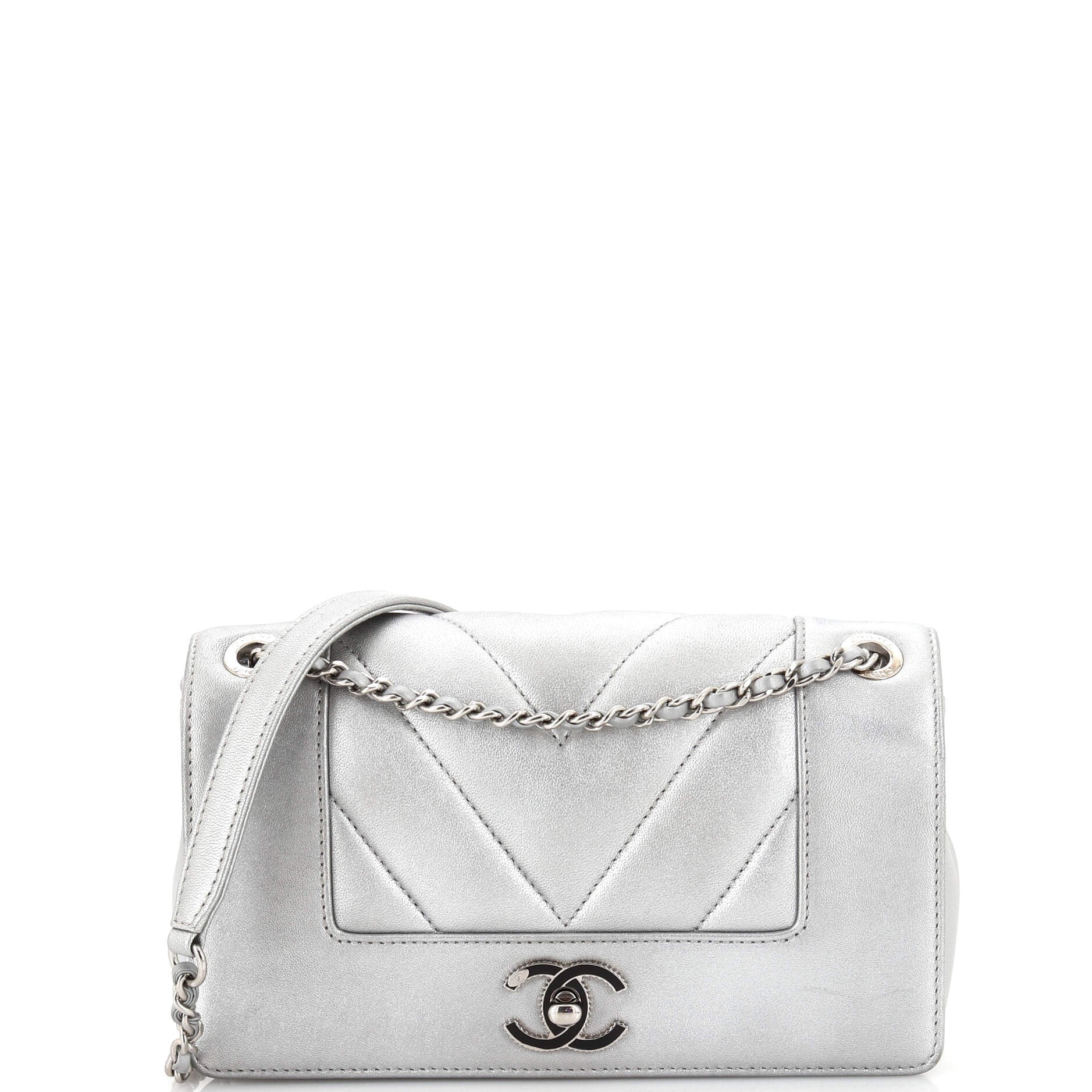 CHANEL Mademoiselle Vintage Flap Bag Chevron Sheepskin Small
