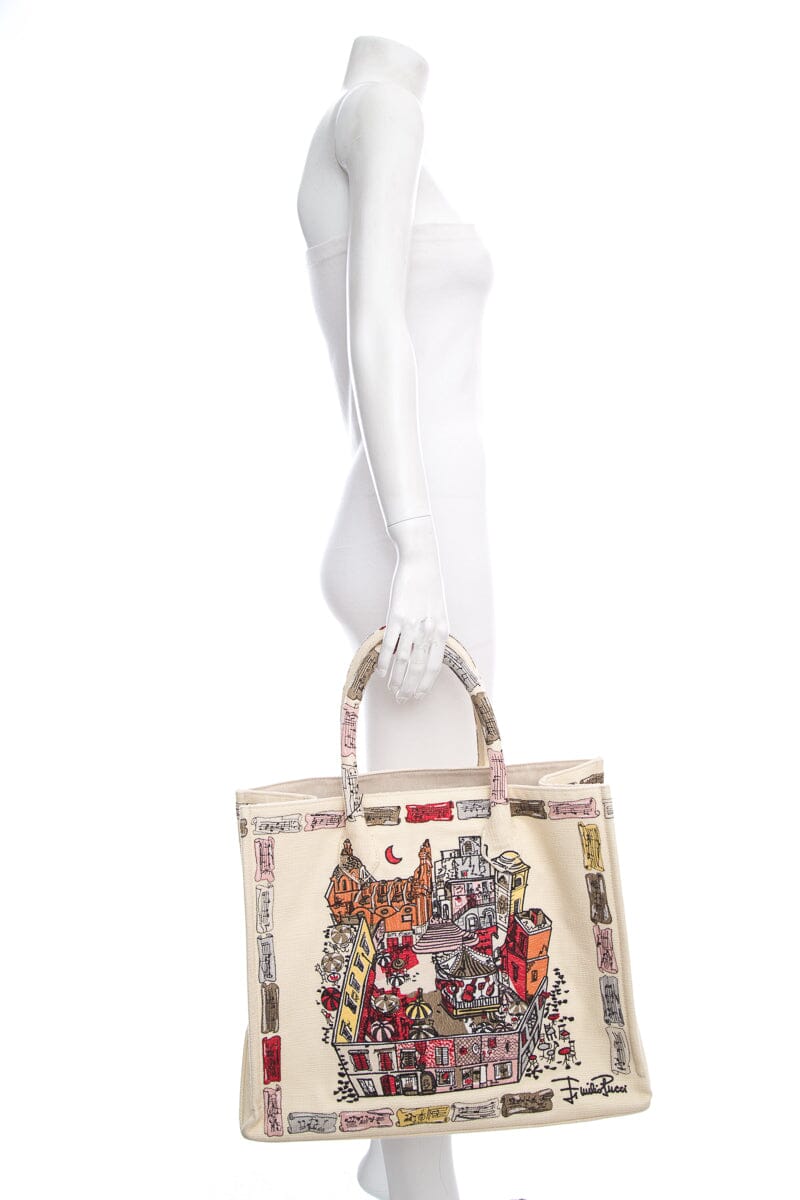 Emilio Pucci Cream Embroidered  Tote