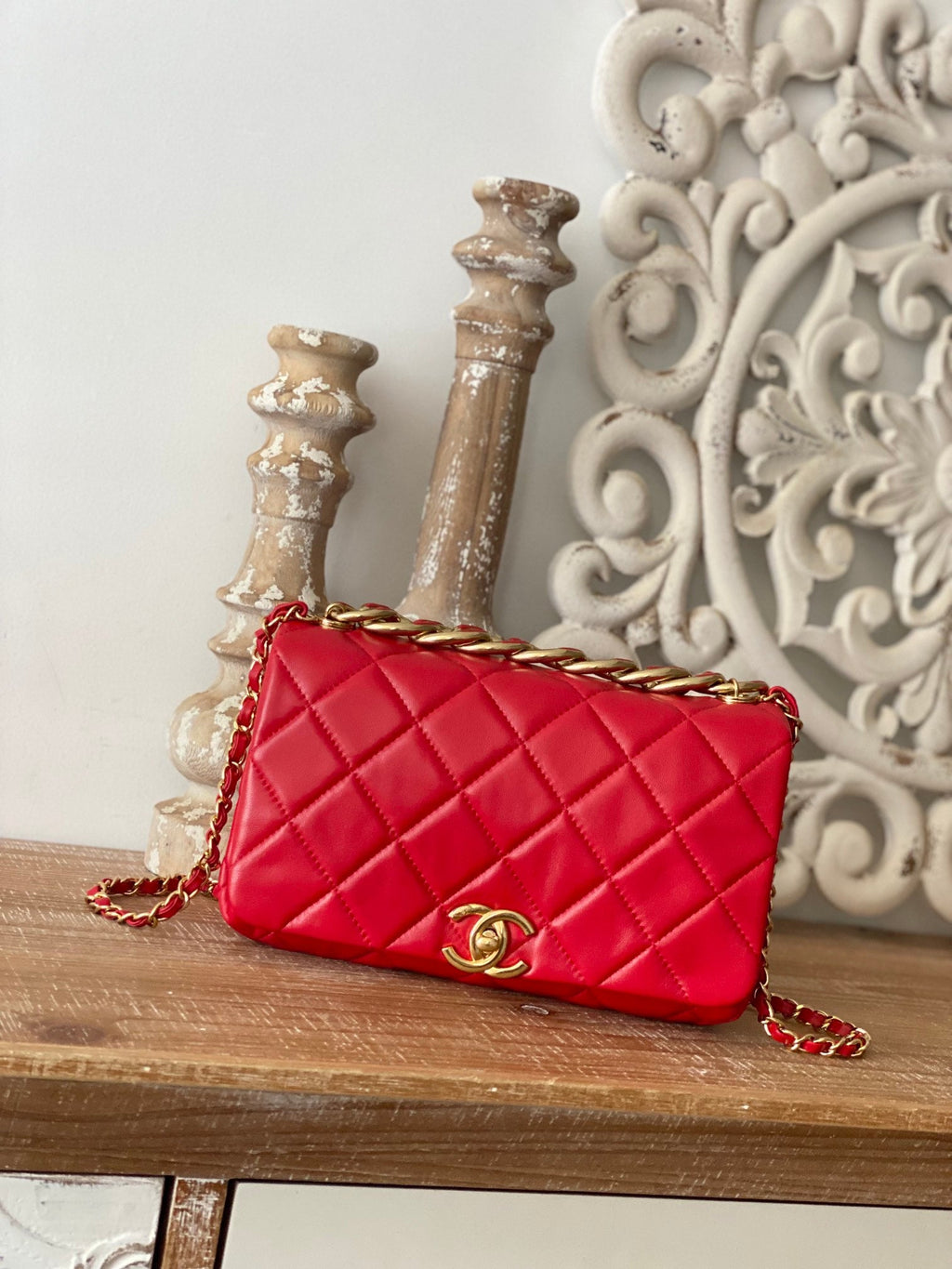 CHLLarge Flap Red Bag For Women 23cm/9in