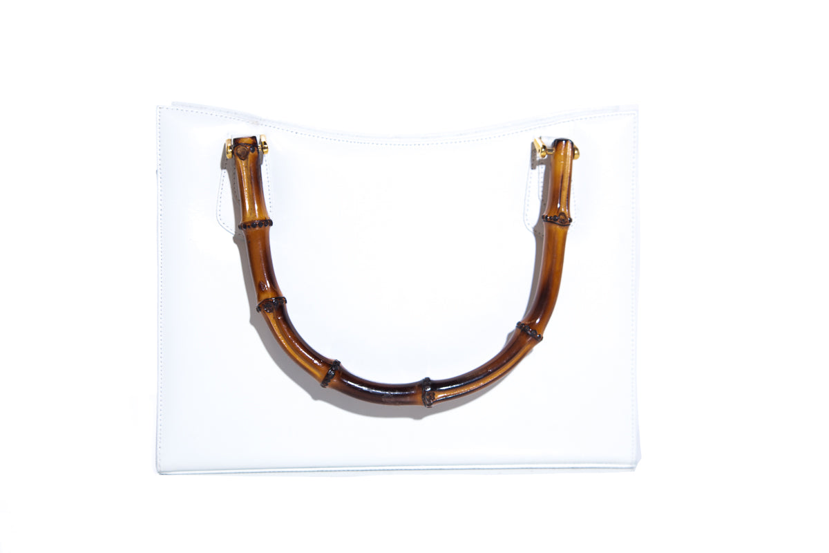 Martin Van Schaak White Bamboo Handle Handbag