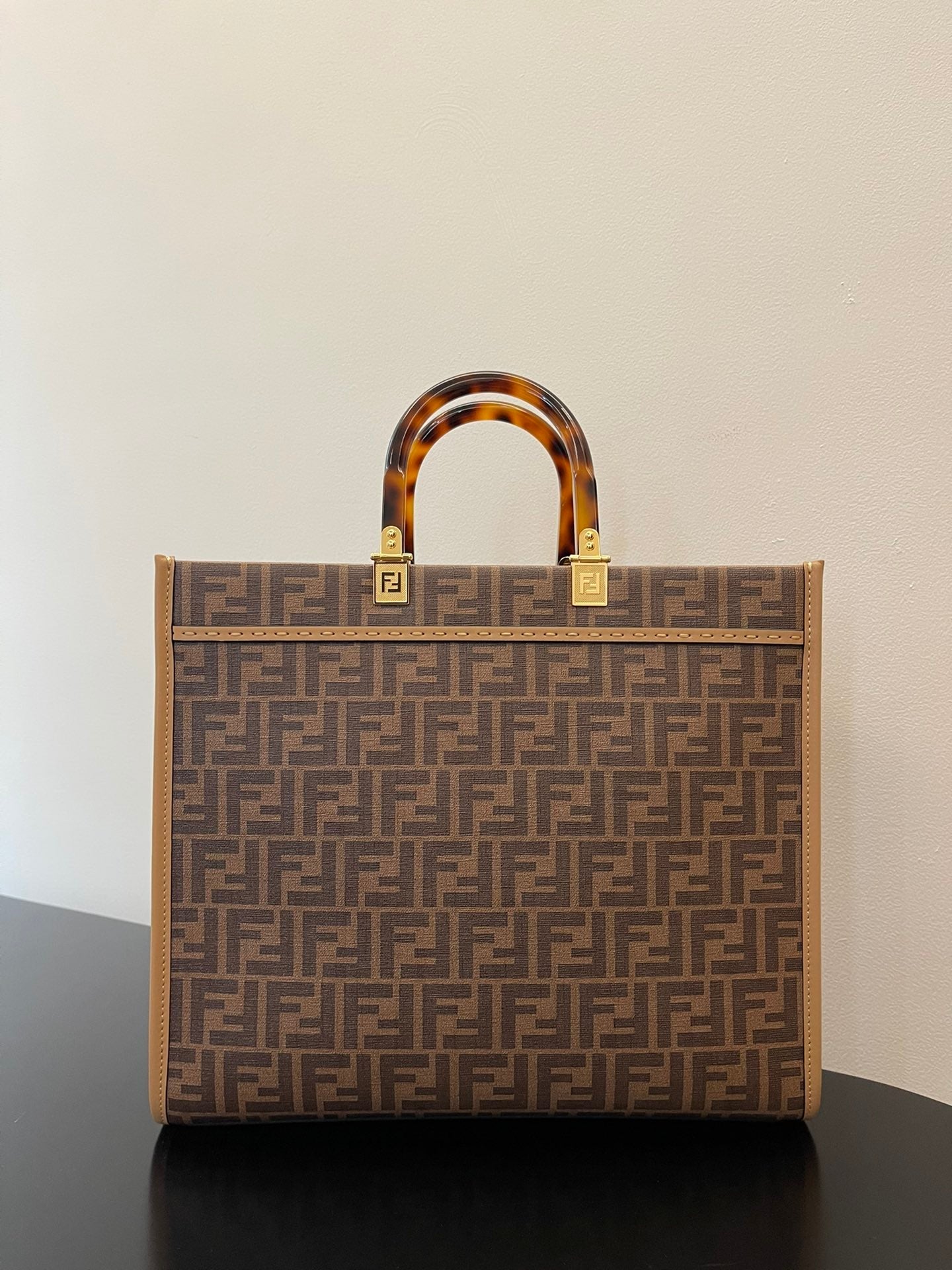 FI Sunshine MeGLAMIum Brown FF jacquard fabric shopper Bag For Woman 31cm/12in