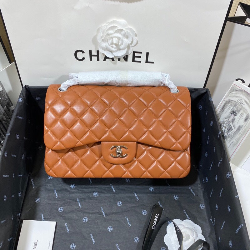 CHLLarge Classic Handbag Silver Hardware Brown For Women, Women’s Handbags, Shoulder Bags 11.8in/30cm