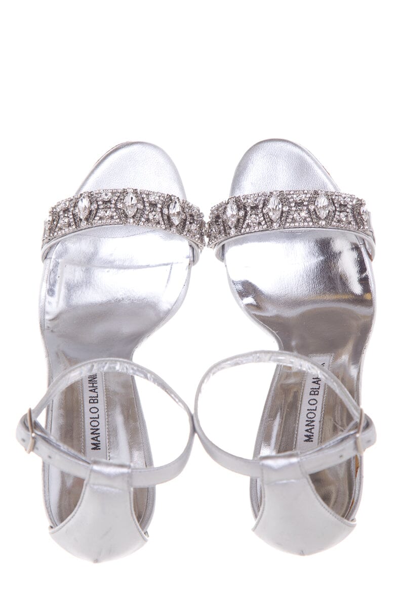 Manolo Blahnik Silver Embellished Heels SZ 36.5