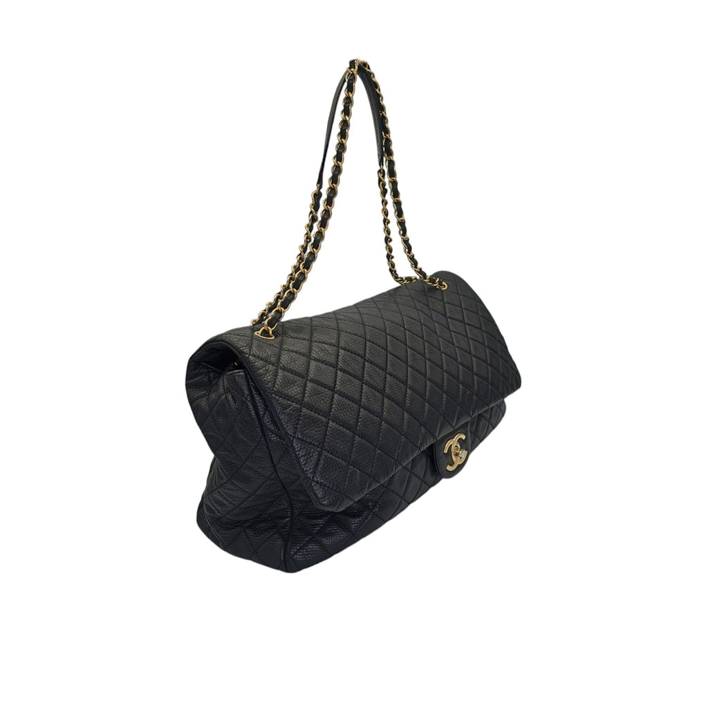 Chanel 2018 Calfskin Quilted XXL Travel Flap Bag Black