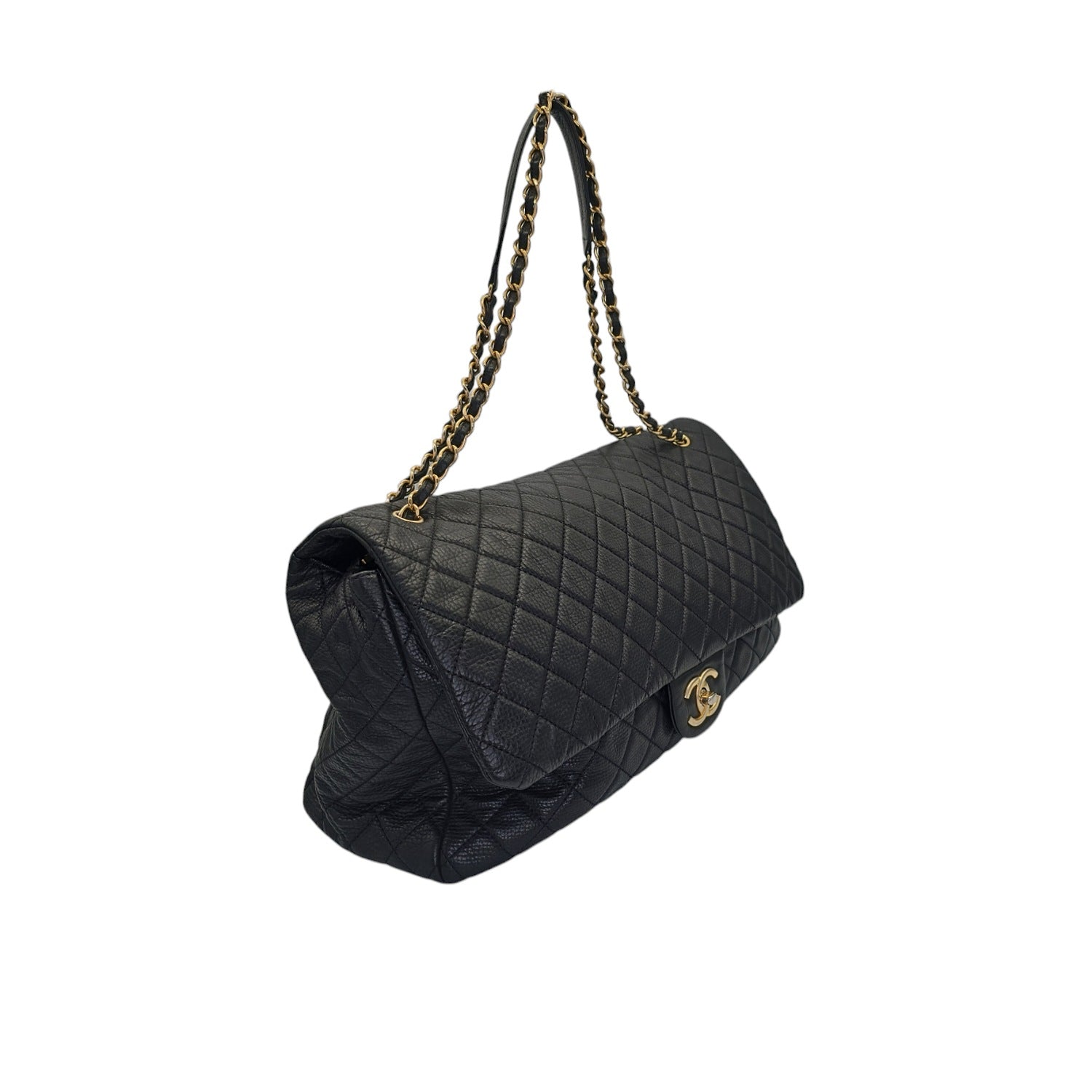 Chanel 2018 Calfskin Quilted XXL Travel Flap Bag Black